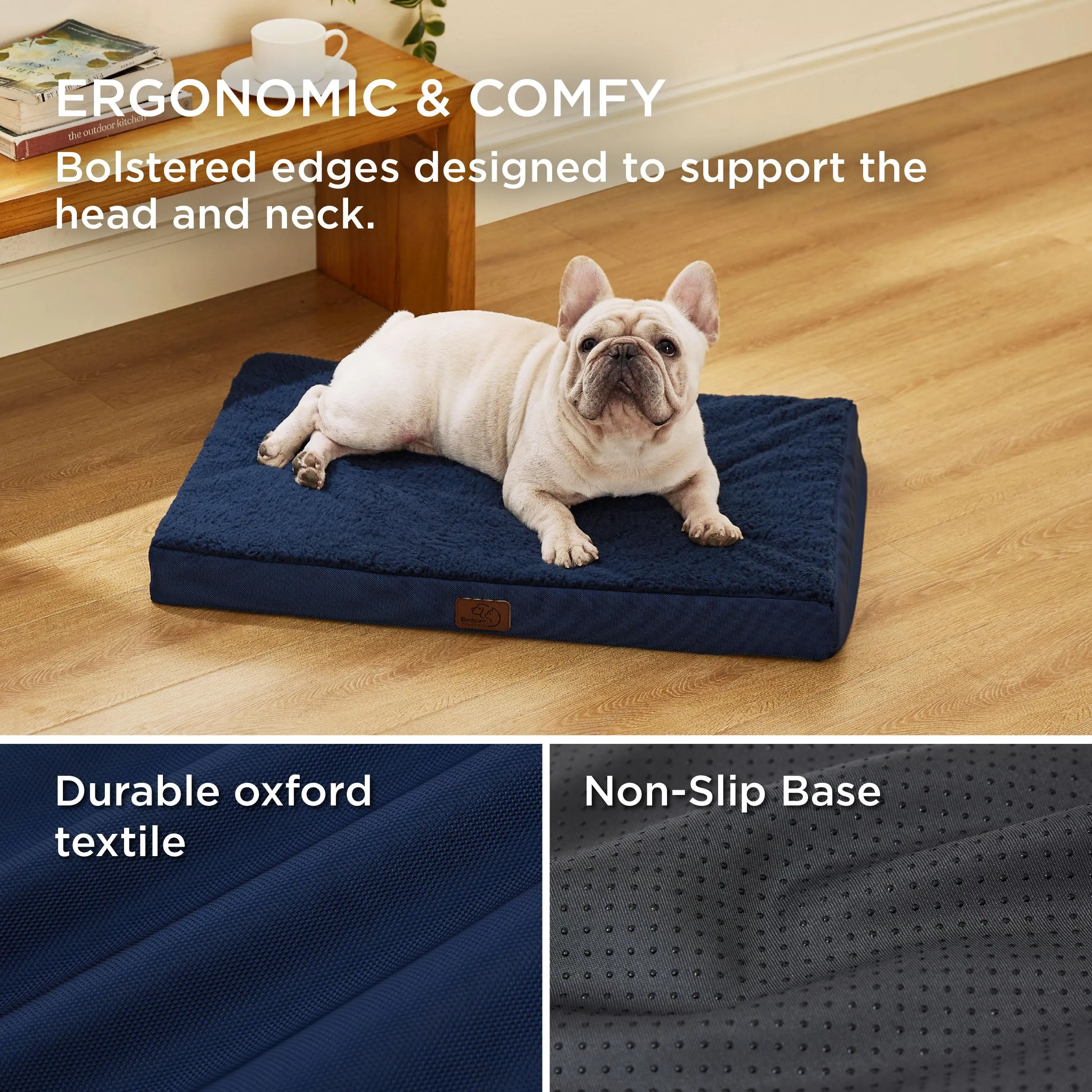 Bedsure Cuscino per Cane Medio, Sfoderabile e Lavabile, 76x51x7,6 cm, Blu - immagine 3