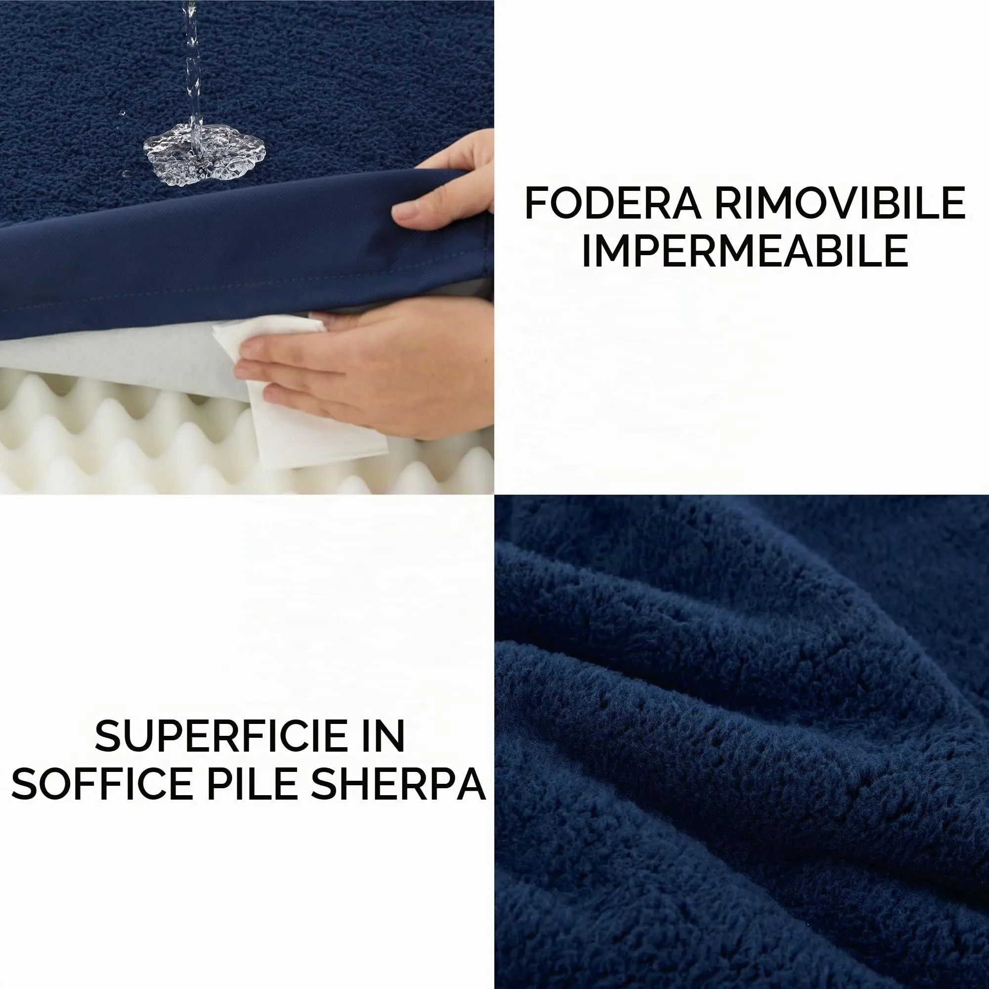 Bedsure Cuscino per Cane Medio, Sfoderabile e Lavabile, 76x51x7,6 cm, Blu - immagine 5