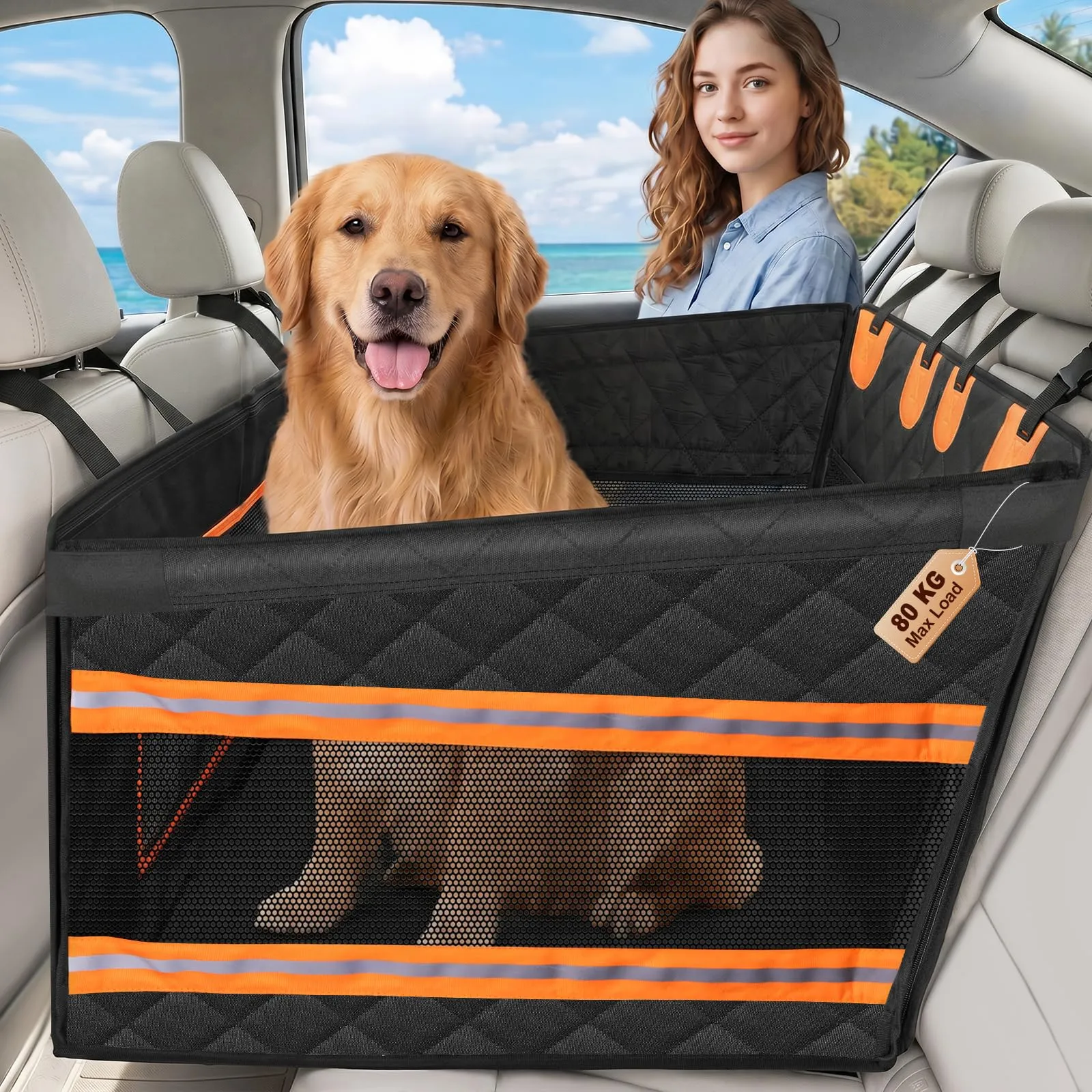 X XBEN Seggiolino Auto per Cani, Cuccia Auto Allargata in Tessuto Oxford 900D, 73 x 61 x 54 cm - immagine 1