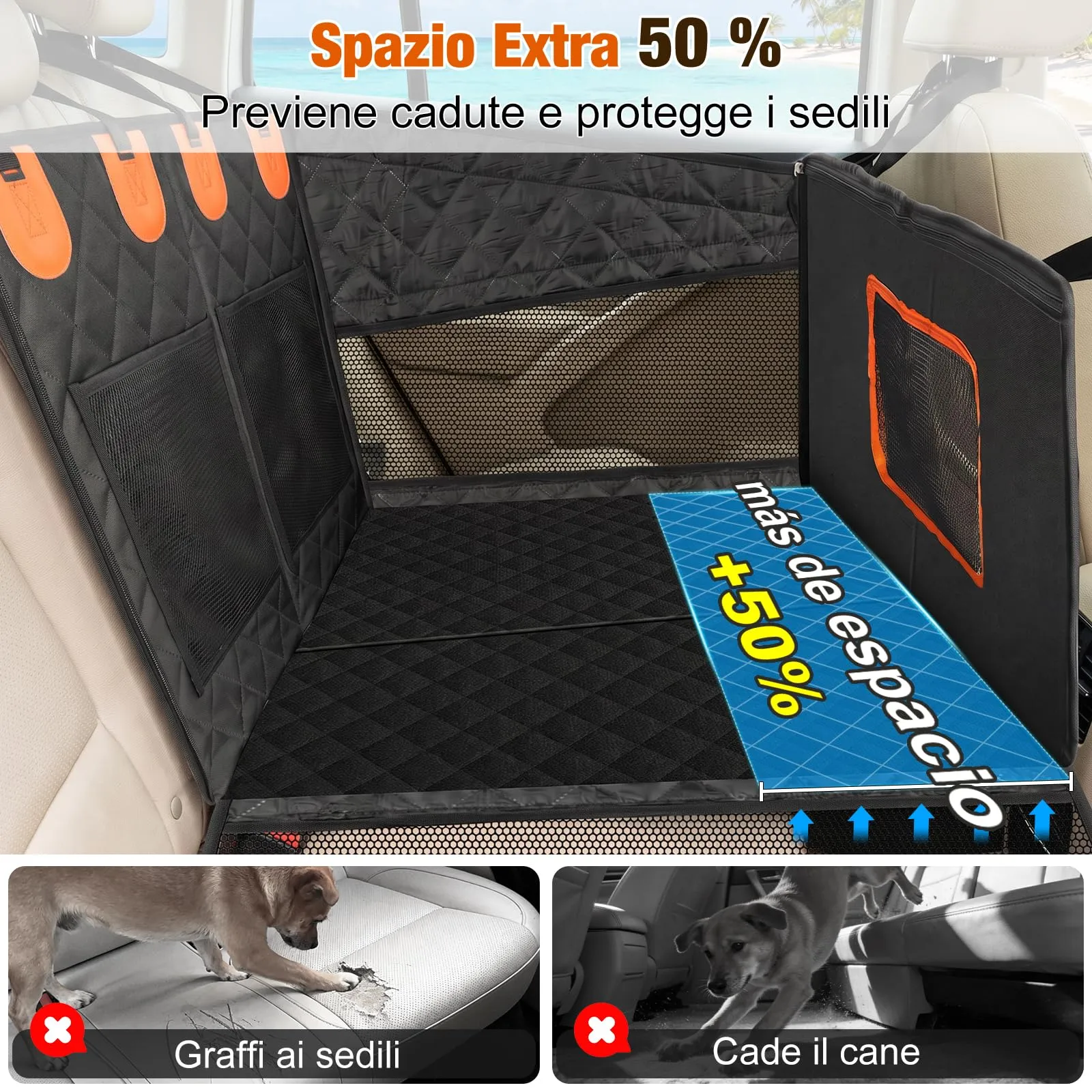 X XBEN Seggiolino Auto per Cani, Cuccia Auto Allargata in Tessuto Oxford 900D, 73 x 61 x 54 cm - immagine 2
