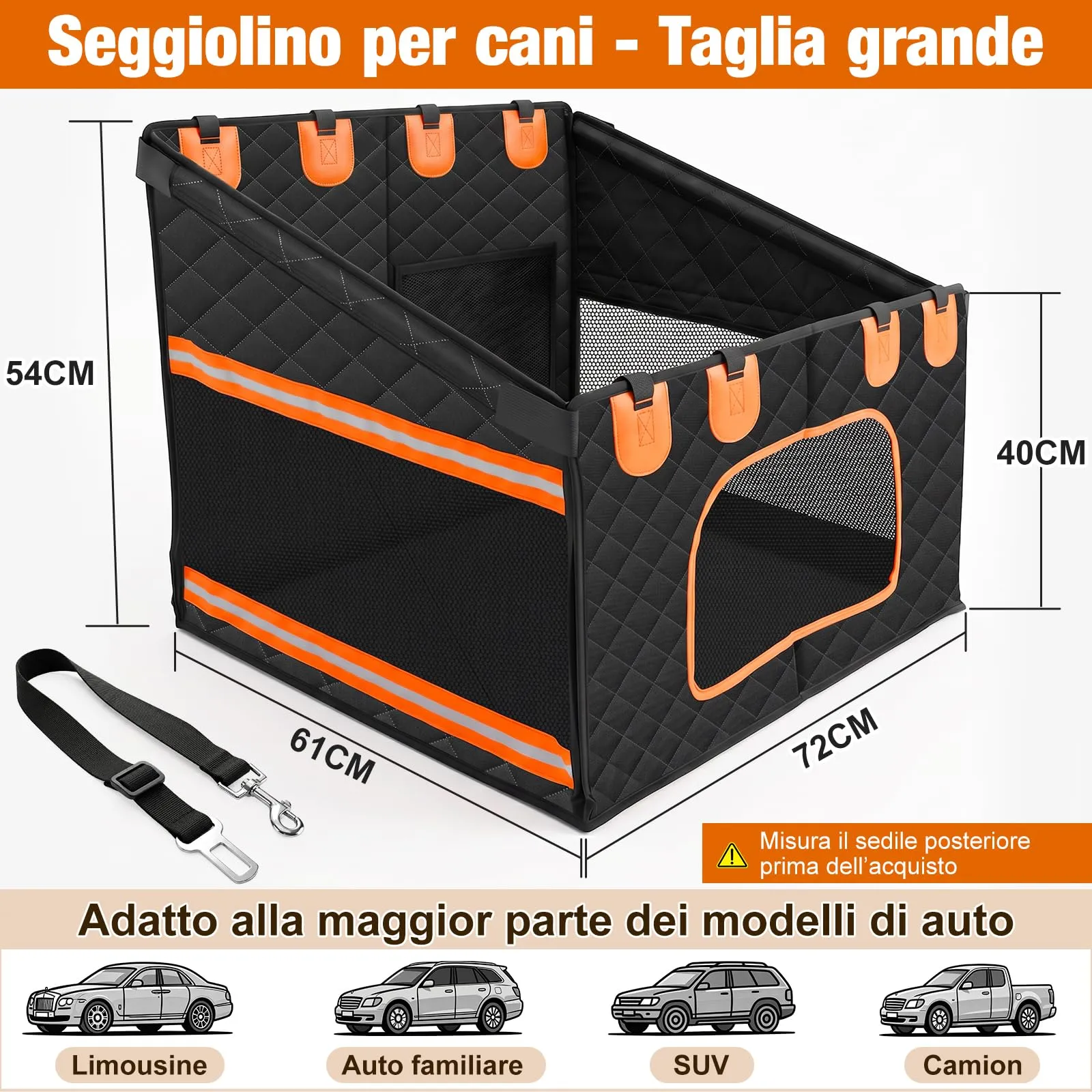 X XBEN Seggiolino Auto per Cani, Cuccia Auto Allargata in Tessuto Oxford 900D, 73 x 61 x 54 cm - immagine 8