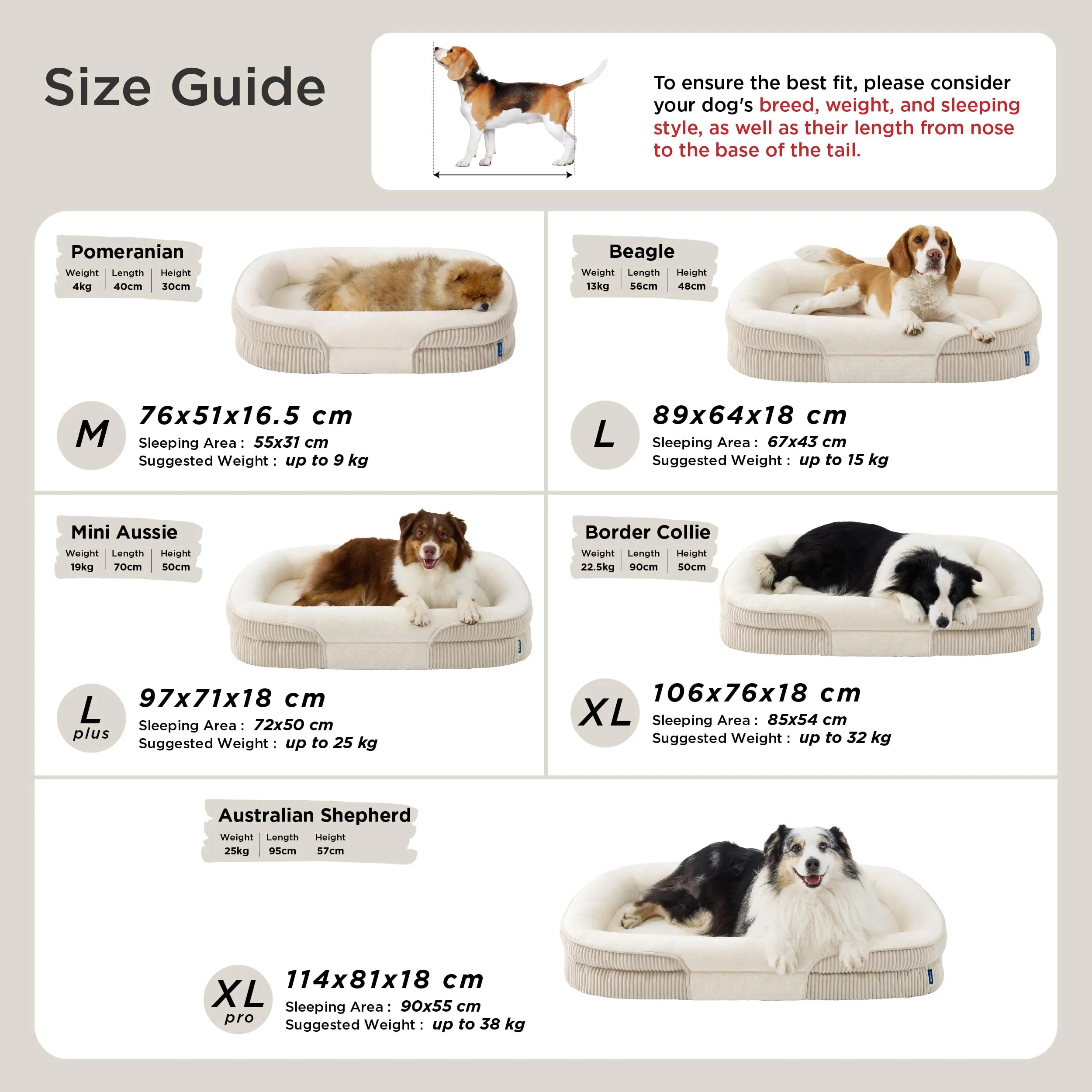 Bedsure Cuccia Ortopedica per Cane, 76x51x16.5cm, Crema - immagine 6