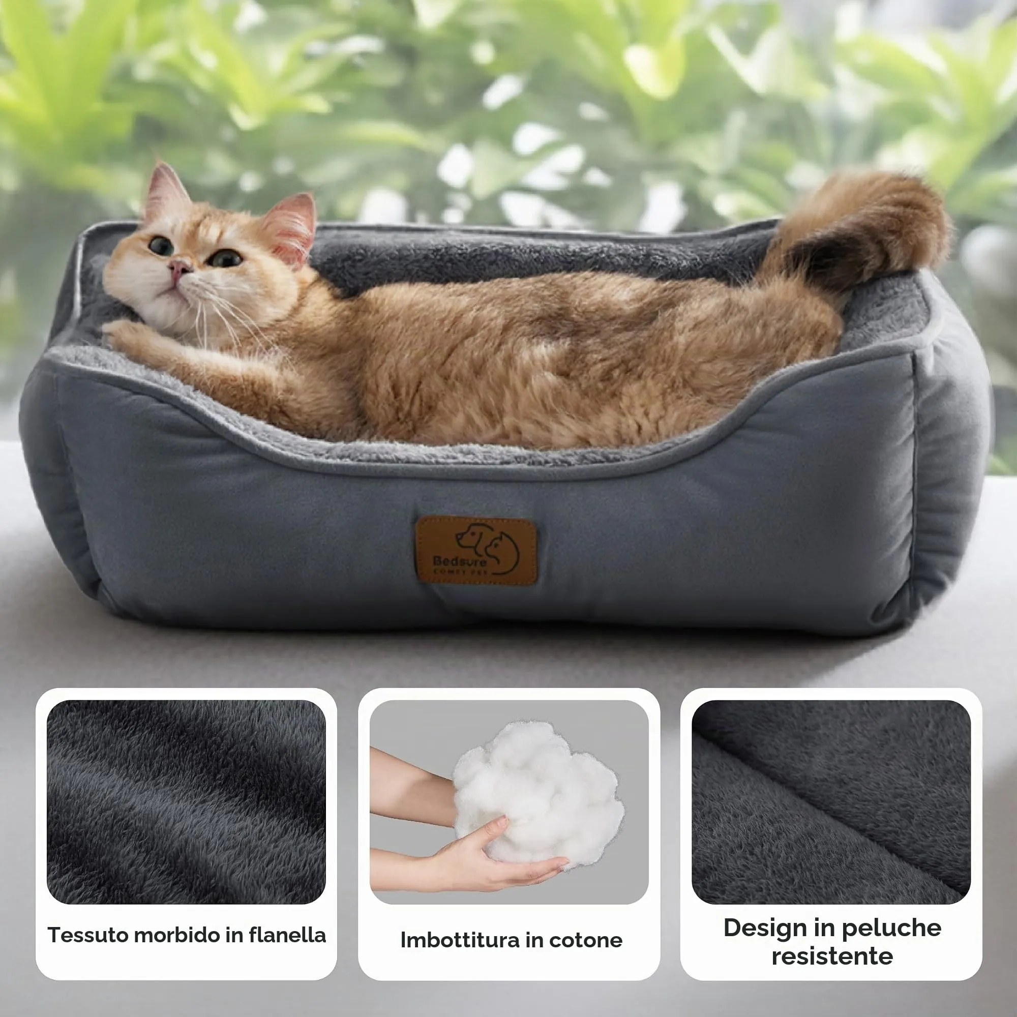 Bedsure Cuccia Rettangolare per Cani e Gatti, 51x41 cm, Lavabile con Fondo Antiscivolo, Grigio scuro - immagine 2
