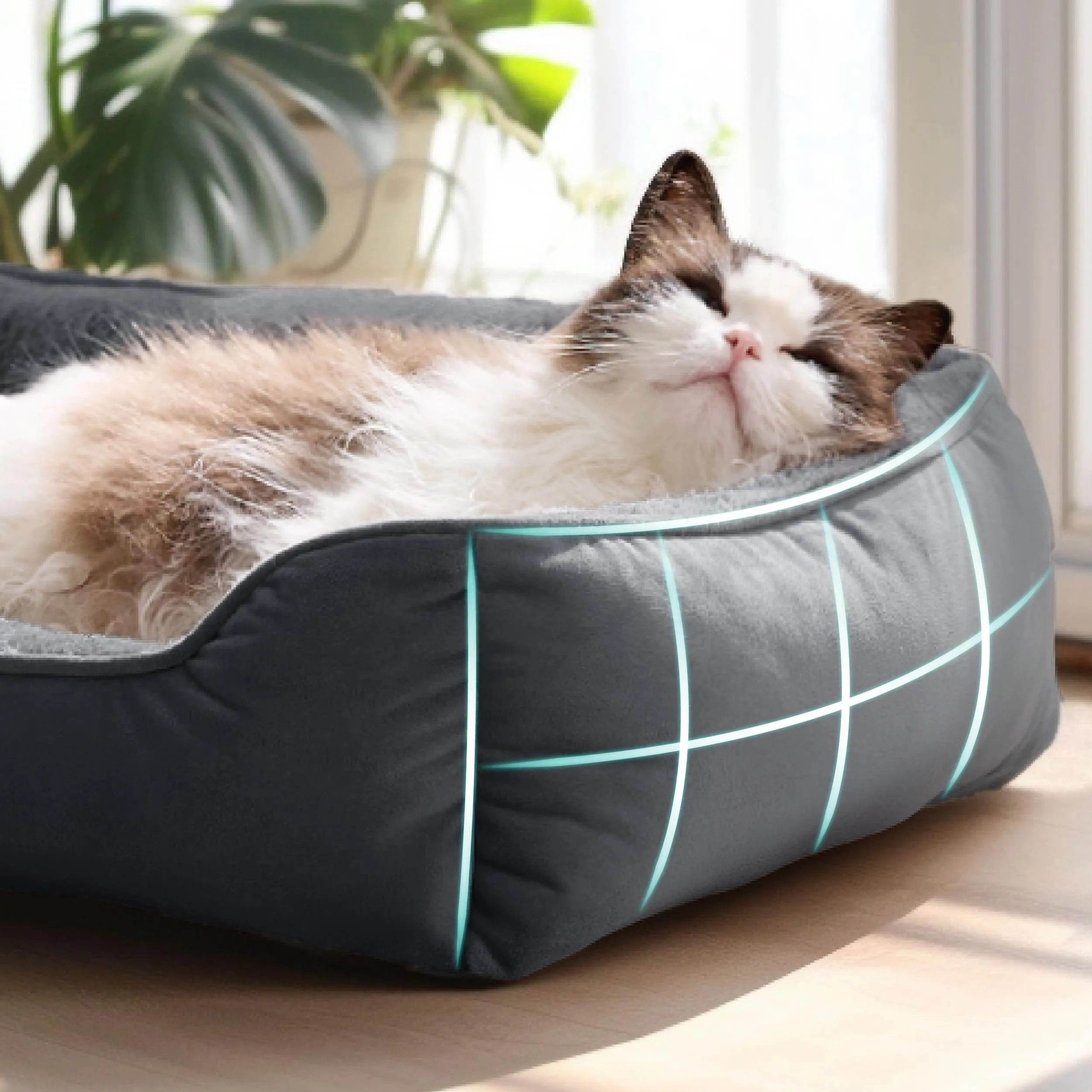 Bedsure Cuccia Rettangolare per Cani e Gatti, 51x41 cm, Lavabile con Fondo Antiscivolo, Grigio scuro - immagine 3