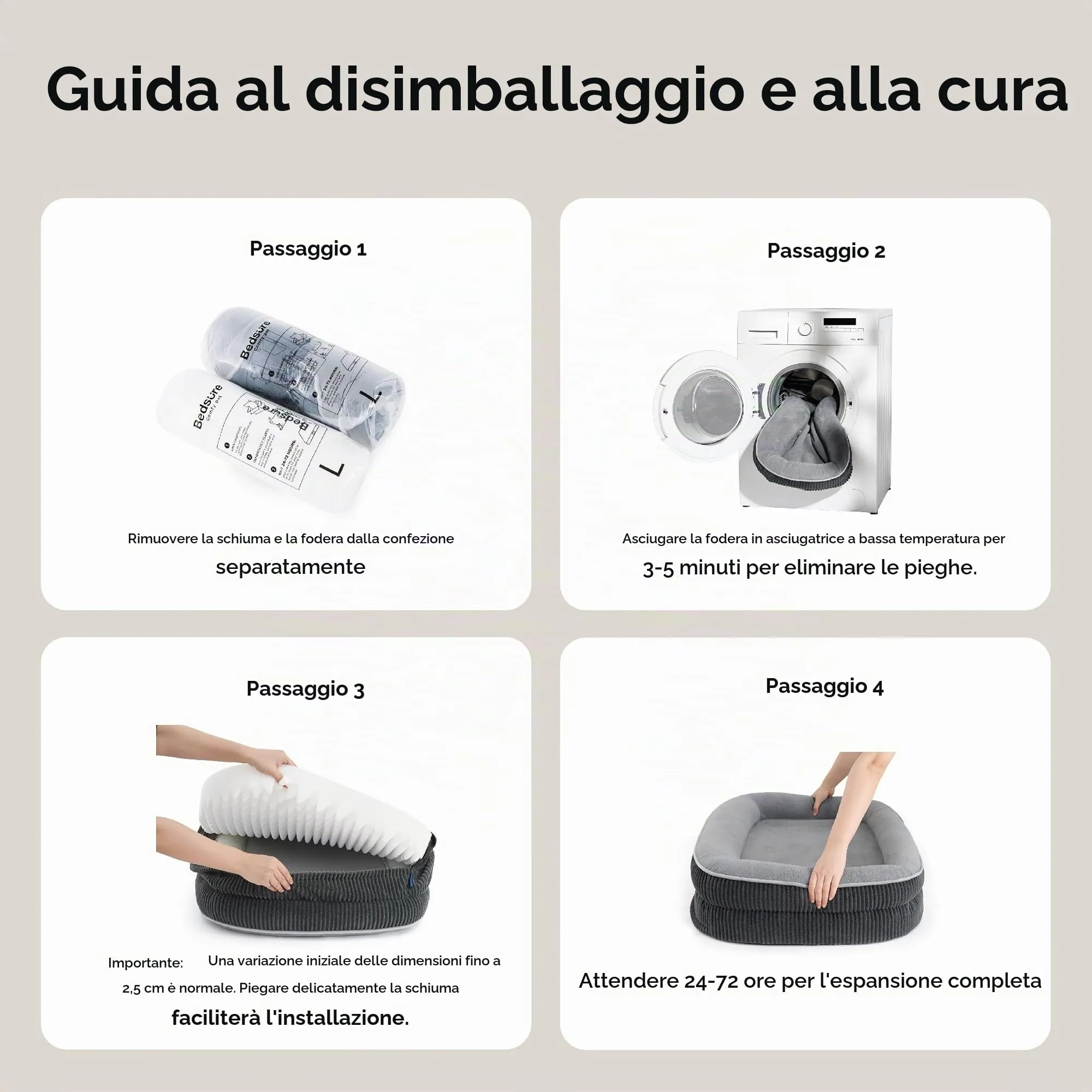 Bedsure Cuccia Ortopedica per Cane di Grande Taglia, 89x64x18cm, Grigia - immagine 7