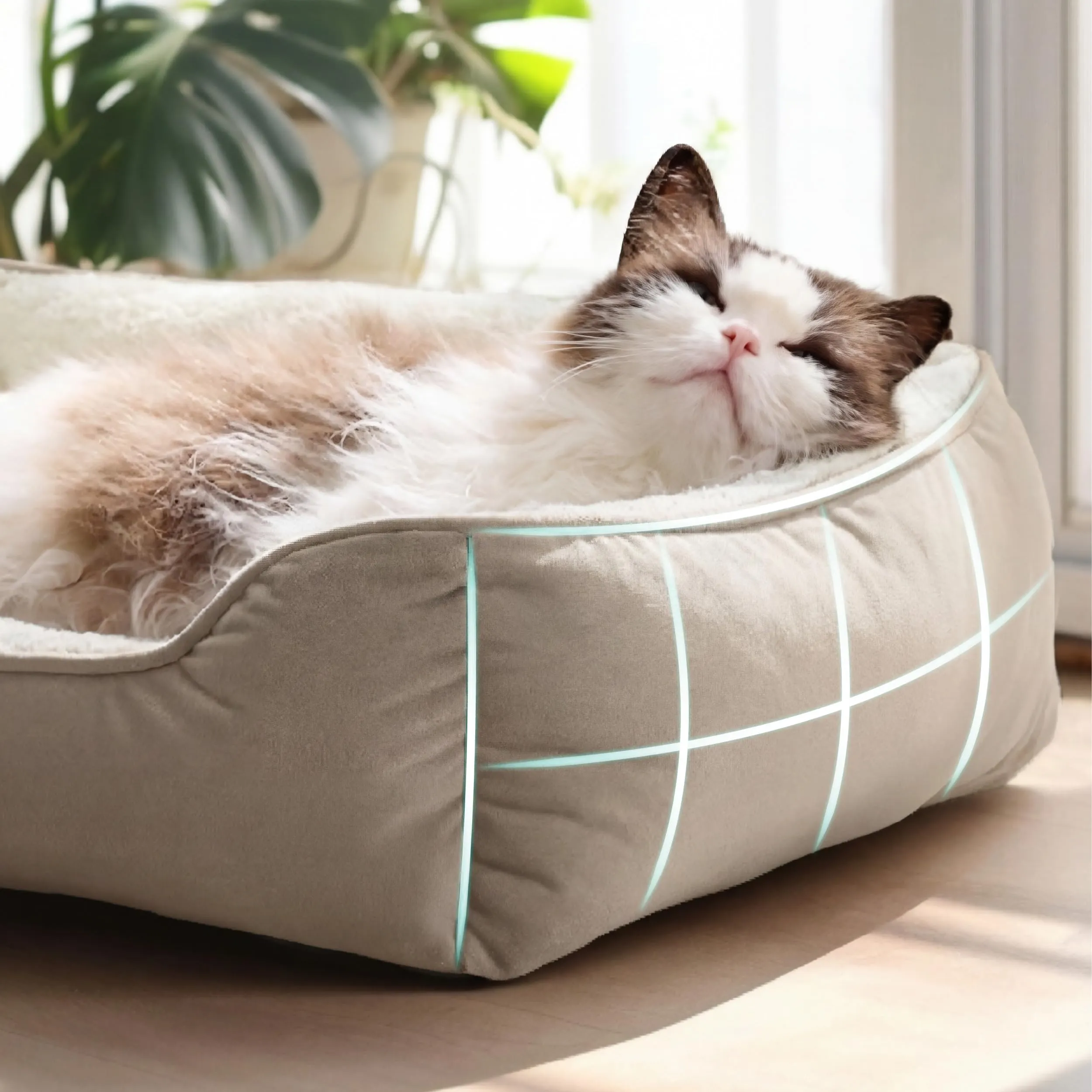 Bedsure Cuccia Rettangolare per Cani e Gatti, 51x41 cm, Lavabile con Fondo Antiscivolo, Cammello - immagine 3