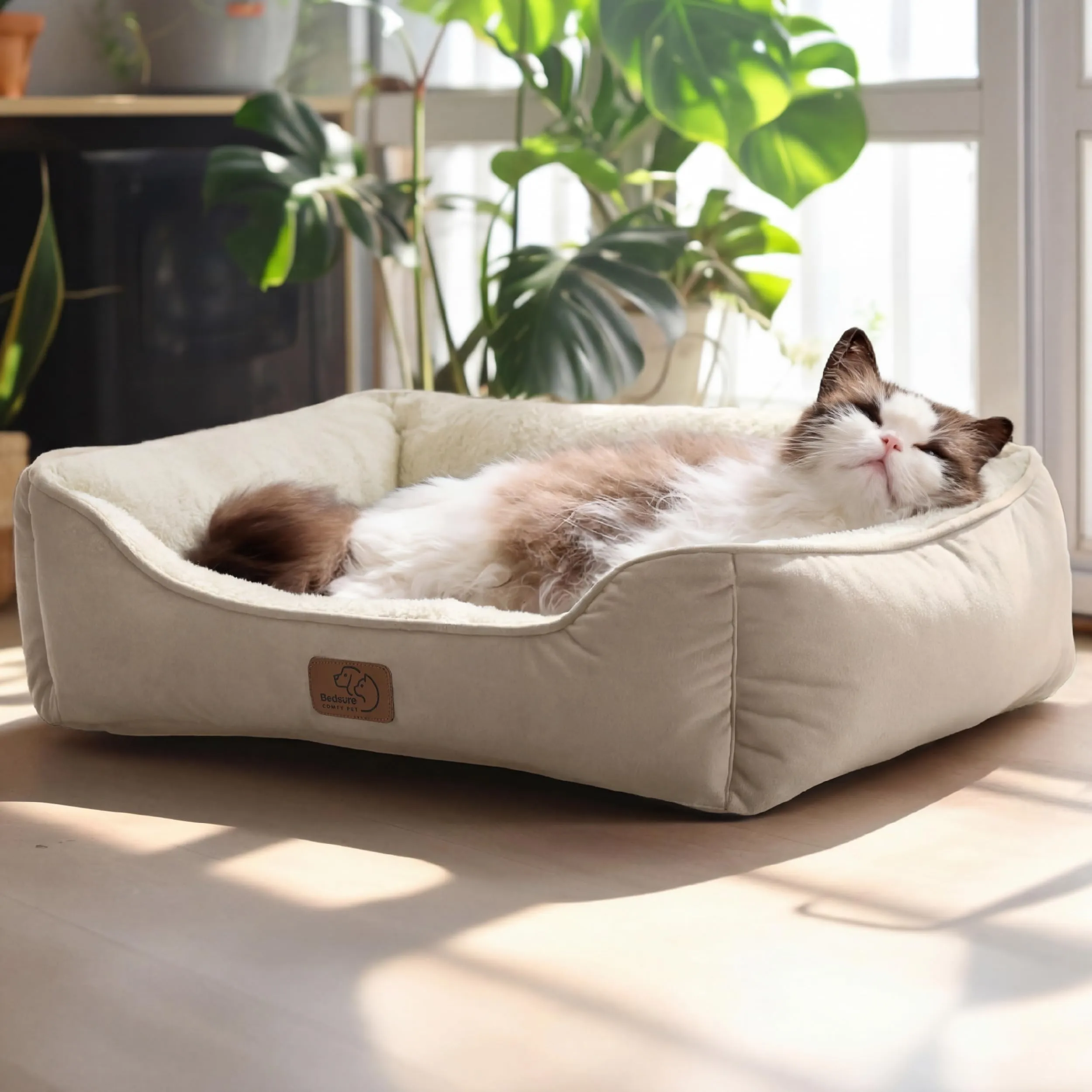 Bedsure Cuccia Rettangolare per Cani e Gatti, 51x41 cm, Lavabile con Fondo Antiscivolo, Cammello - immagine 9