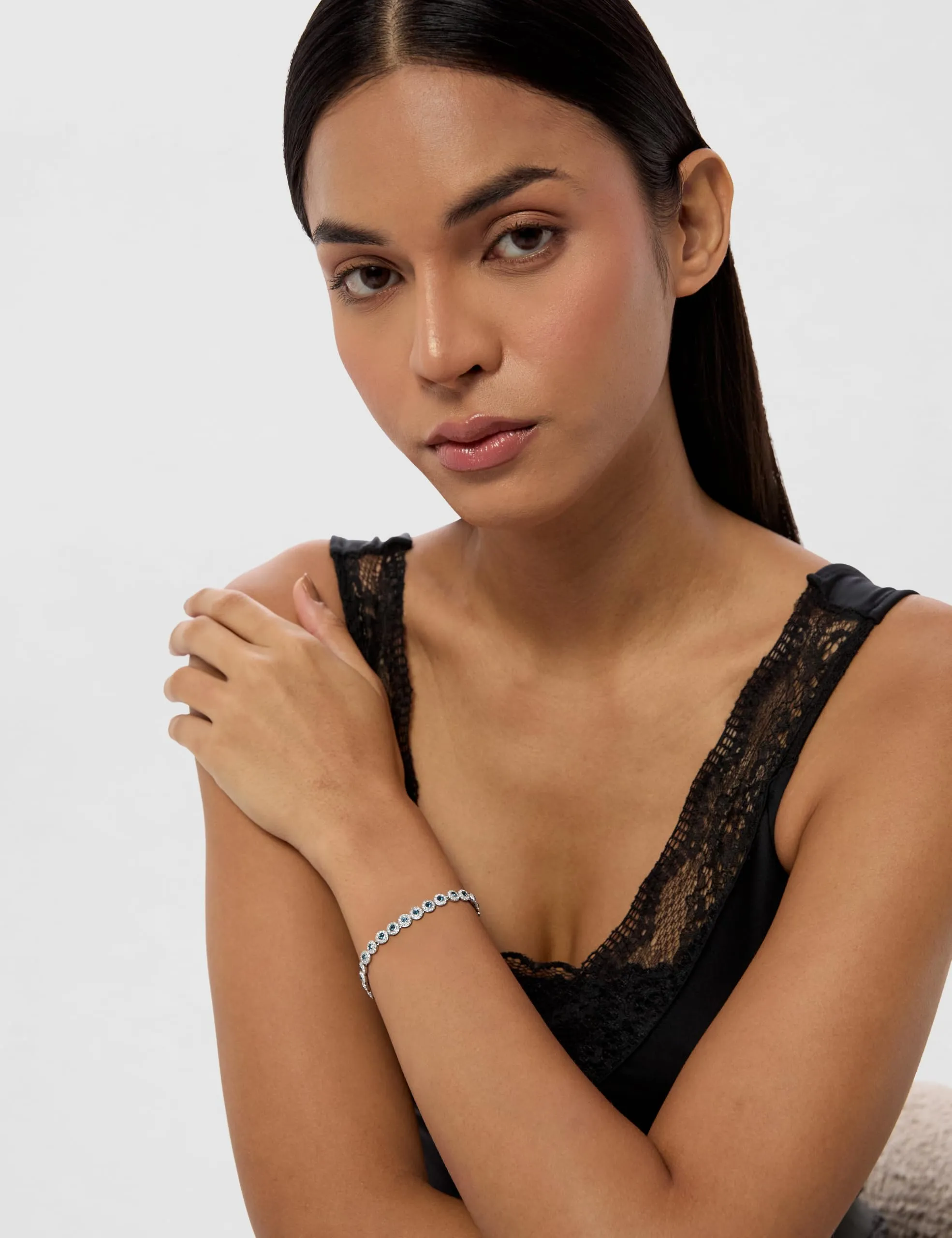 Swarovski Una Angelic Bracciale Tennis, Cristalli Blu Taglio Round, Placcatura Rodio, 16,5-19 cm - immagine 2