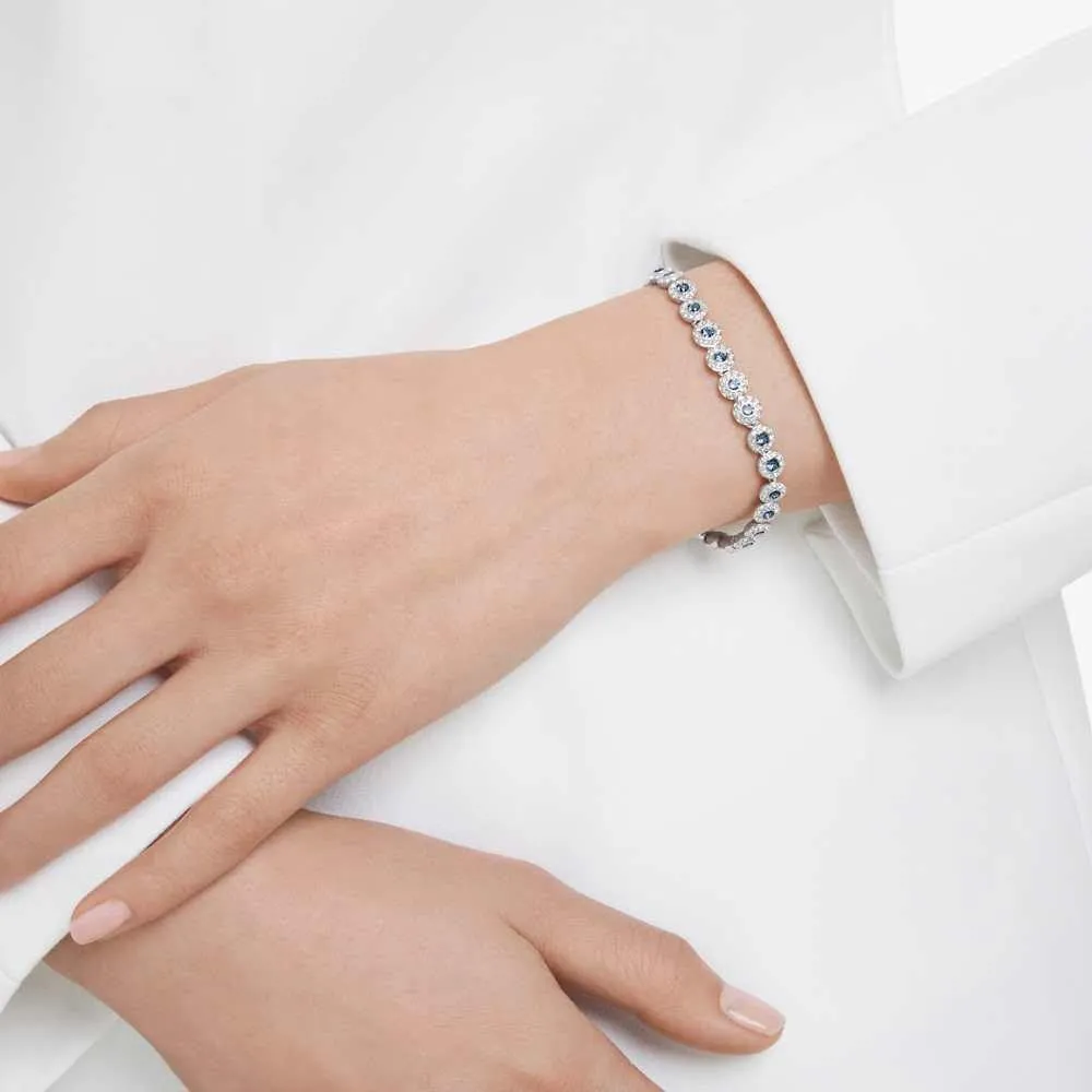 Swarovski Una Angelic Bracciale Tennis, Cristalli Blu Taglio Round, Placcatura Rodio, 16,5-19 cm - immagine 7