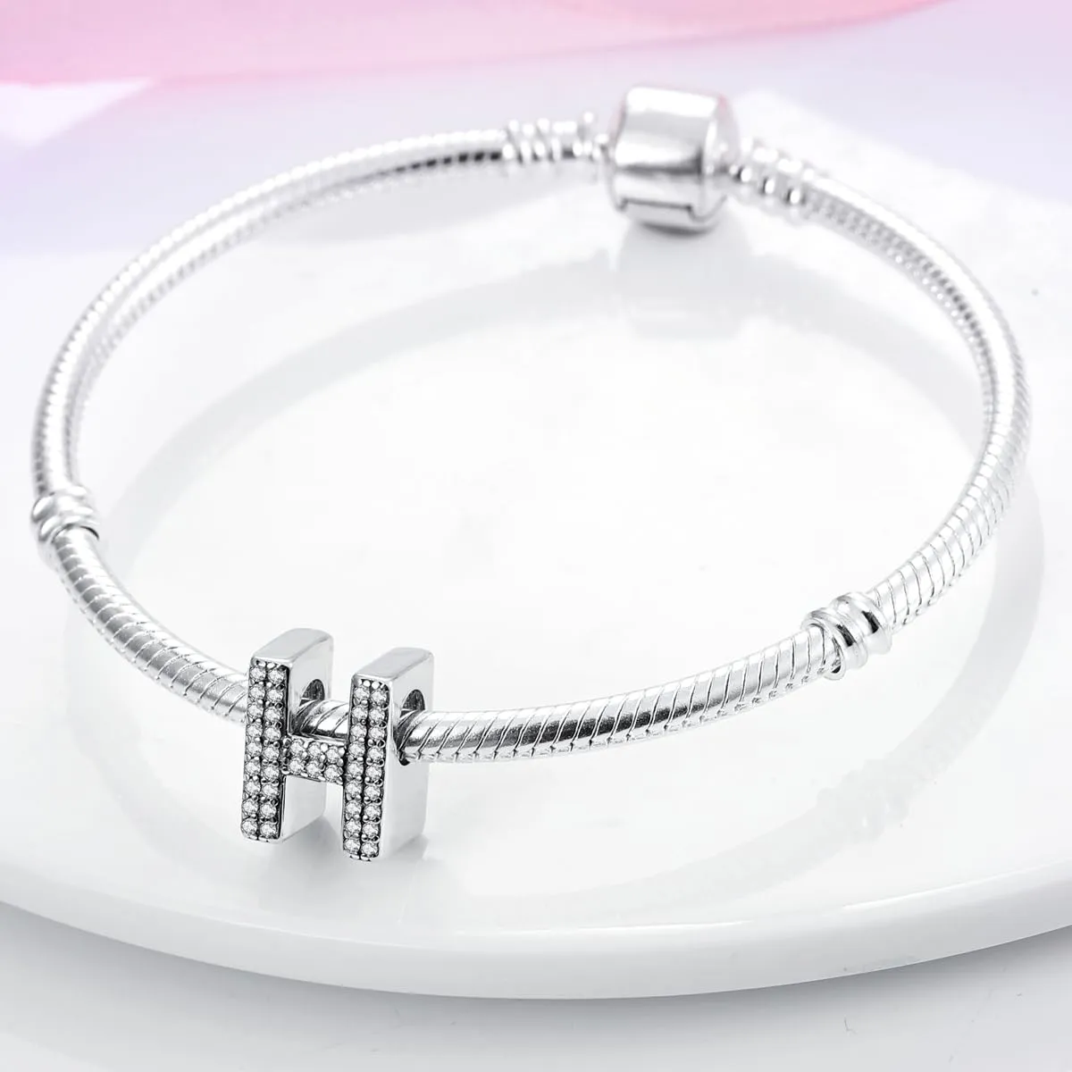 KUNSIR Bead Charm in Argento Sterling 925 Lettere con Cubic Zirconia per Braccialetti e Collane Europei - immagine 3