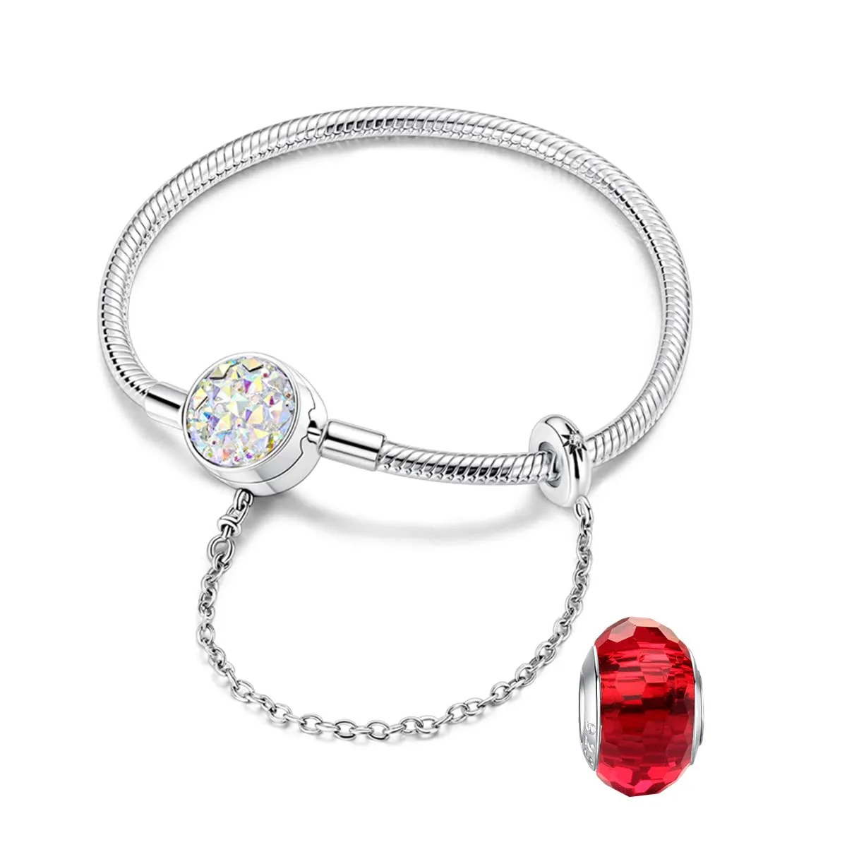 LNQOBU Bracciale in Argento Sterling con Maglia Snake e Chiusura a Cuore, Compatibile con Pandora Europei Charms da Donna, 20 cm - immagine 1