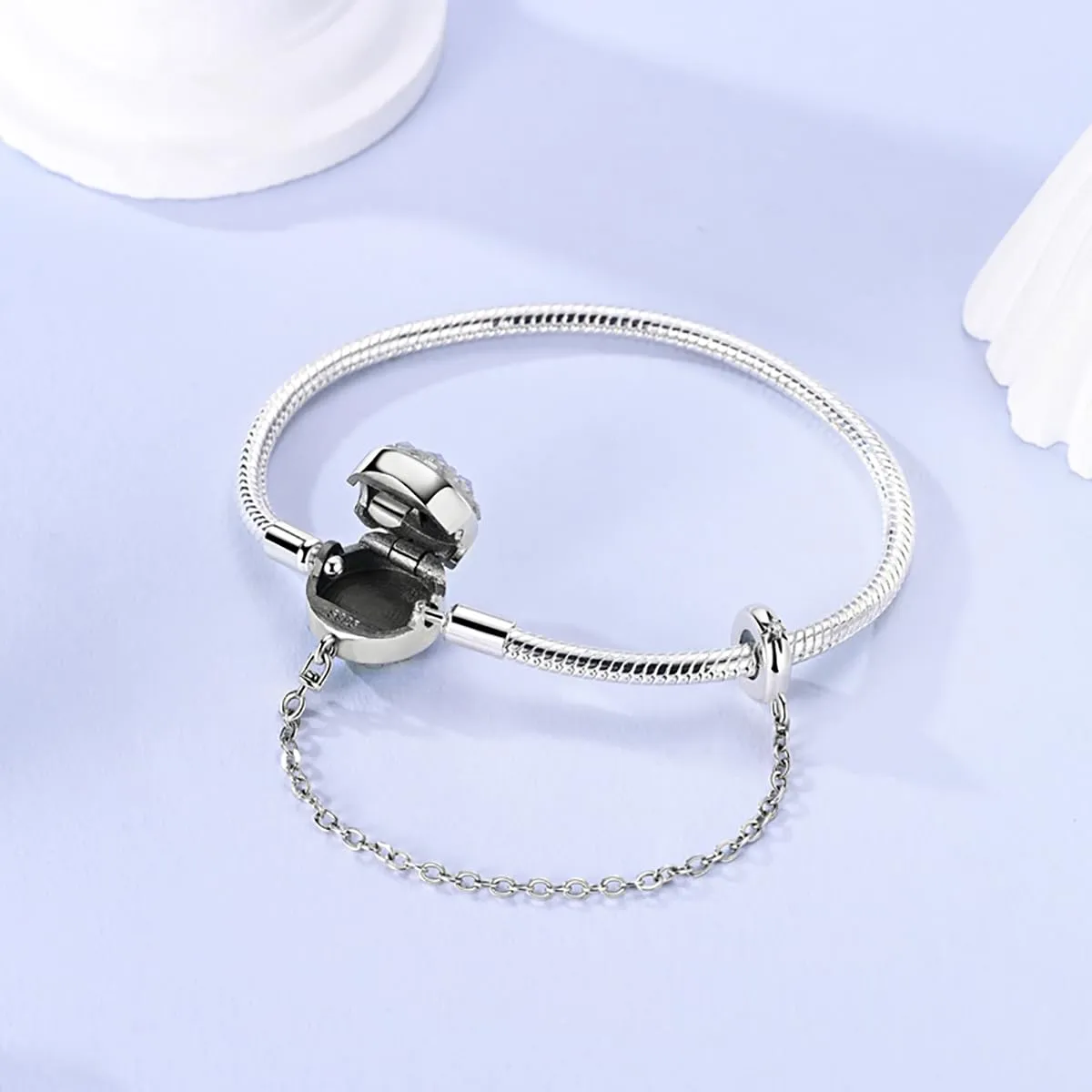 LNQOBU Bracciale in Argento Sterling con Maglia Snake e Chiusura a Cuore, Compatibile con Pandora Europei Charms da Donna, 20 cm - immagine 3