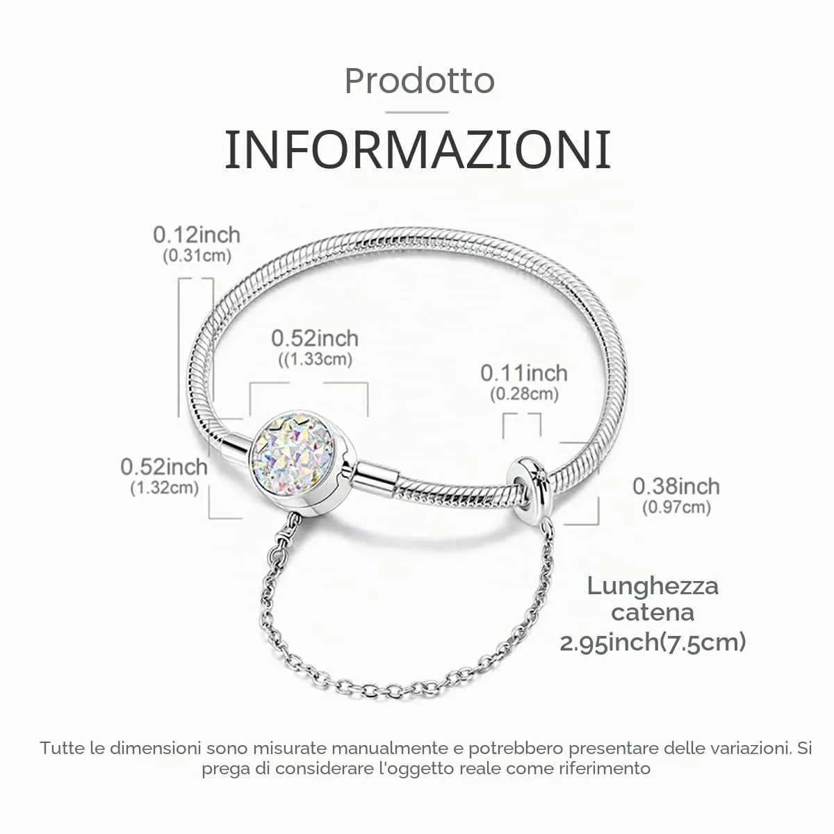 LNQOBU Bracciale in Argento Sterling con Maglia Snake e Chiusura a Cuore, Compatibile con Pandora Europei Charms da Donna, 20 cm - immagine 5