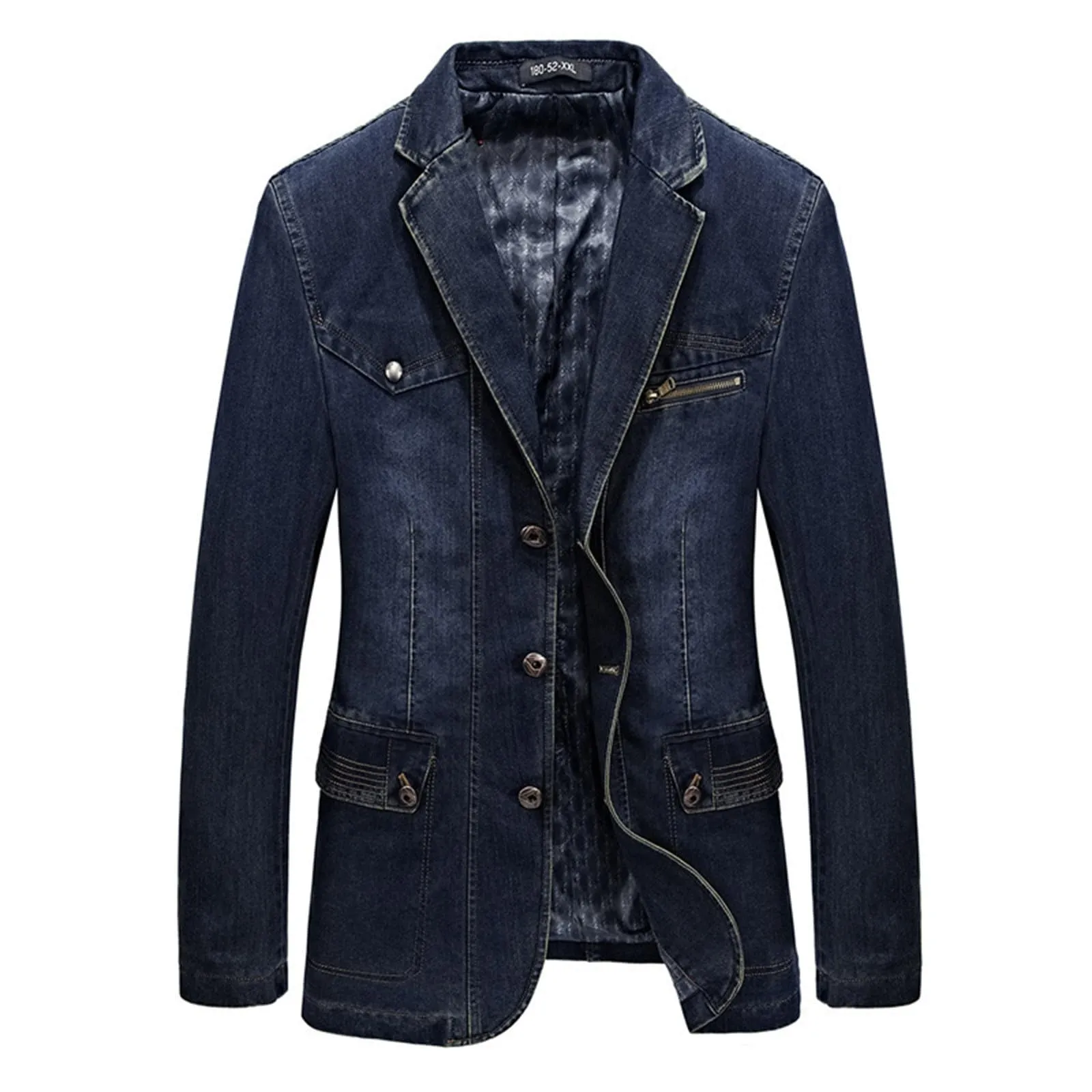 Giacca di Jeans da Uomo, Giacca Trucker in Denim Stretch Casual, Blu Scuro, 4XL - immagine 1
