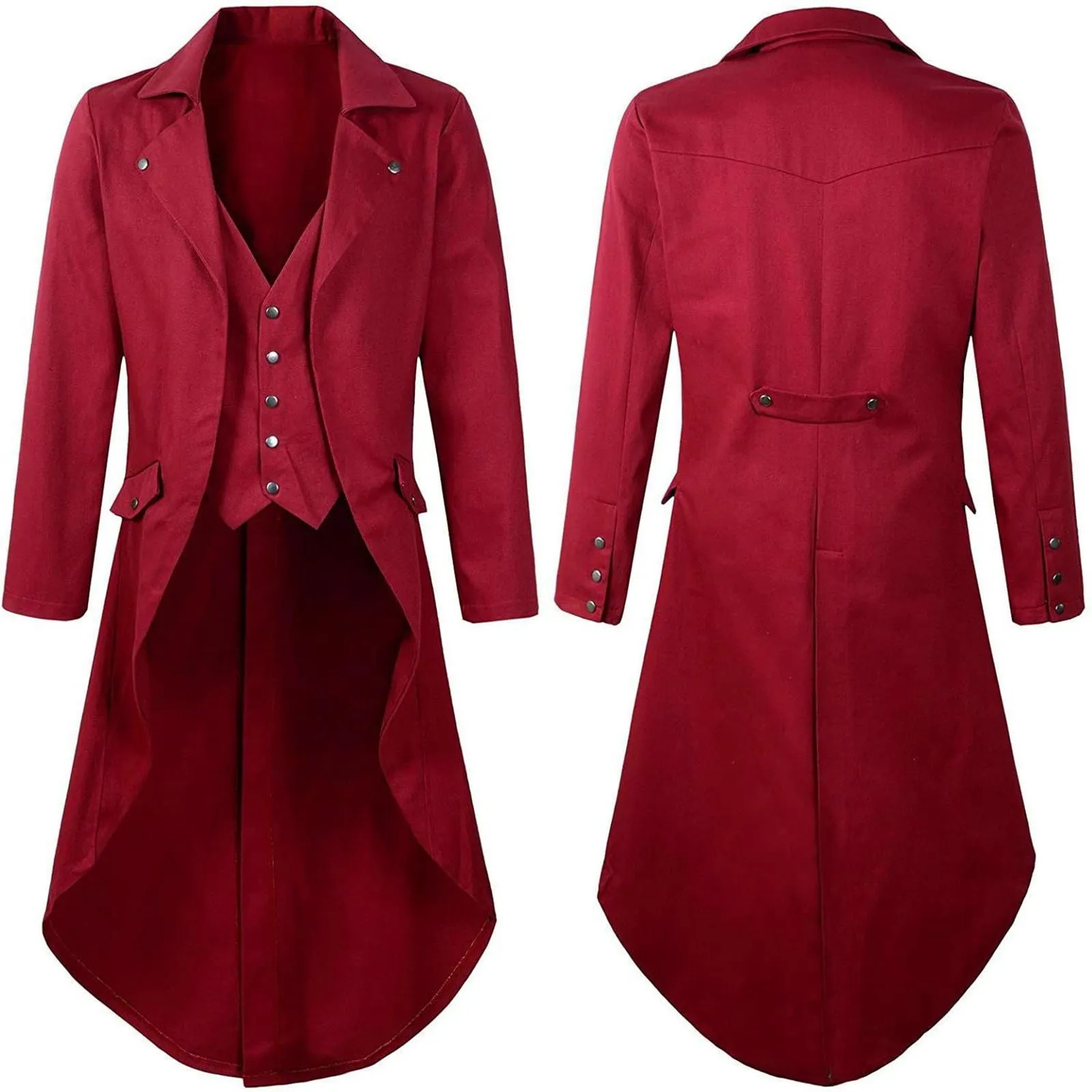 Duohropke Giacca da uomo vittoriana steampunk vintage, Rosso, S - immagine 2