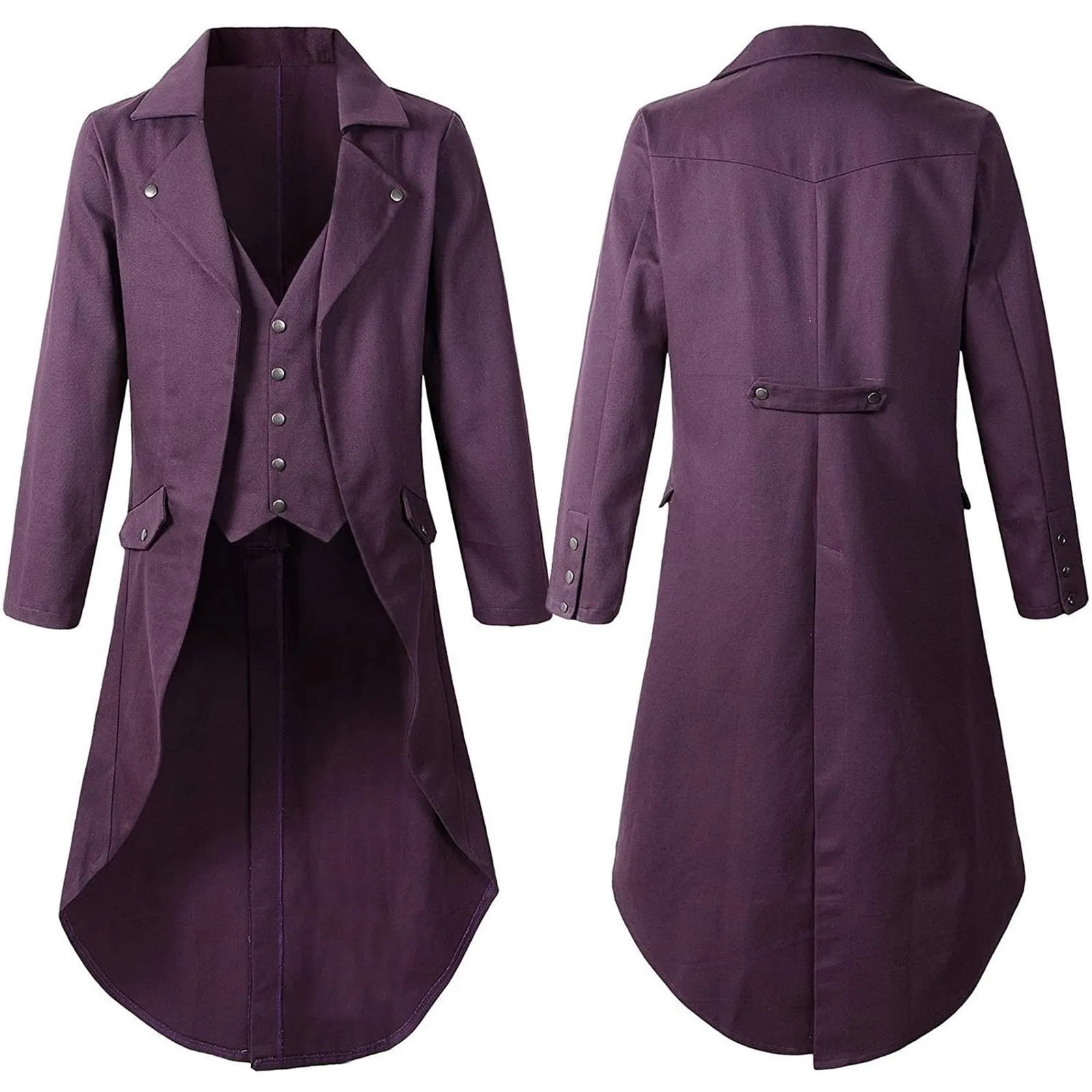 Duohropke Giacca da Uomo Vittoriana Industriale Steampunk, 01 Viola, M - immagine 2