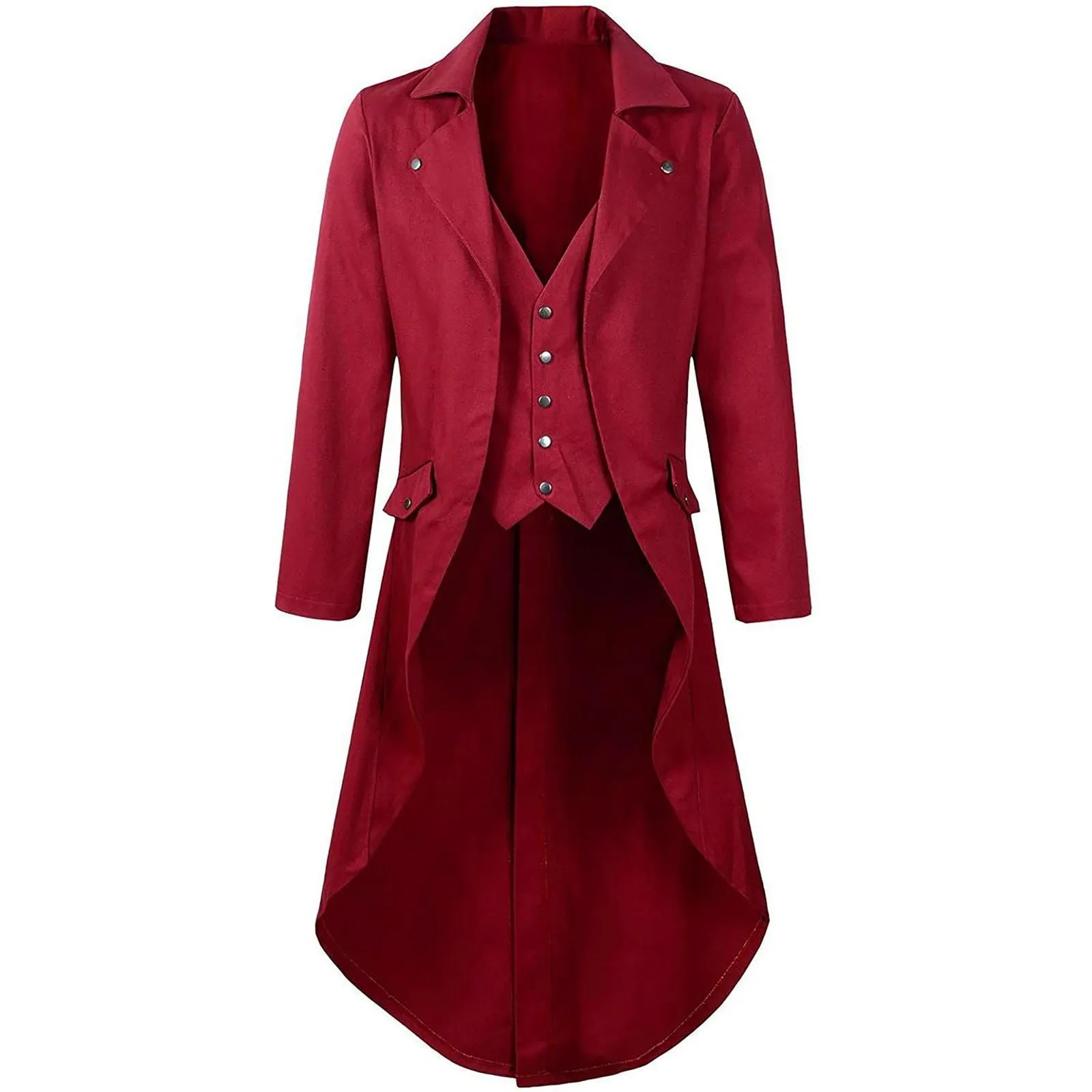 Duohropke Giacca da uomo vittoriana steampunk vintage gotico, 01 rosso, XL - immagine 1