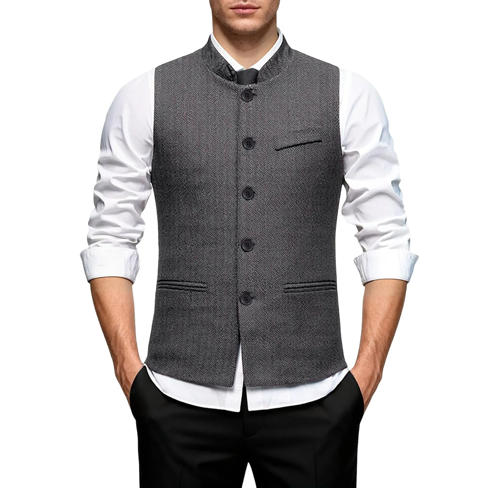 Generisch Gilet da uomo Slim Fit grigio, L - immagine 1