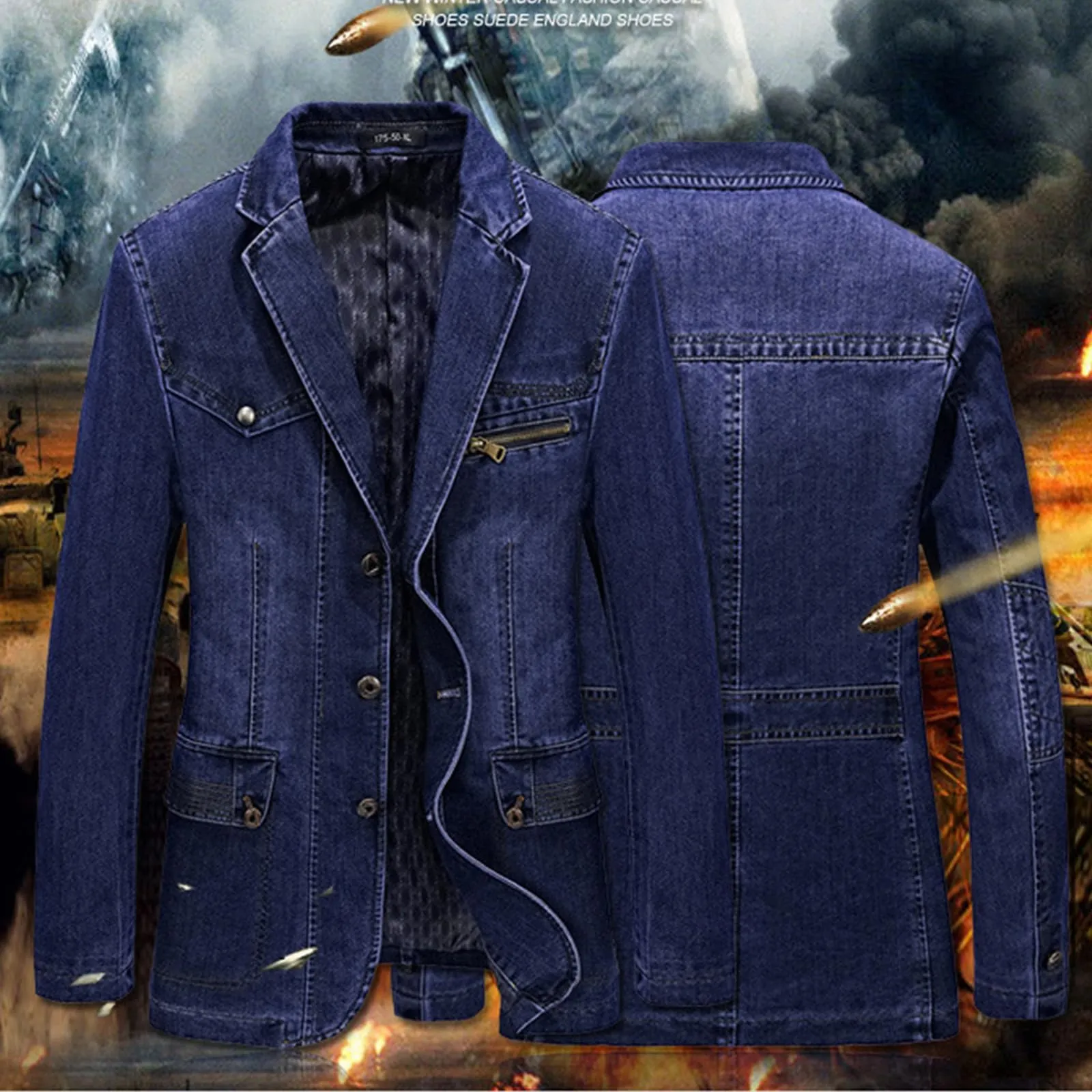 Giacchetto Jeans Uomo Denim Trucker Stile Vintage - immagine 4