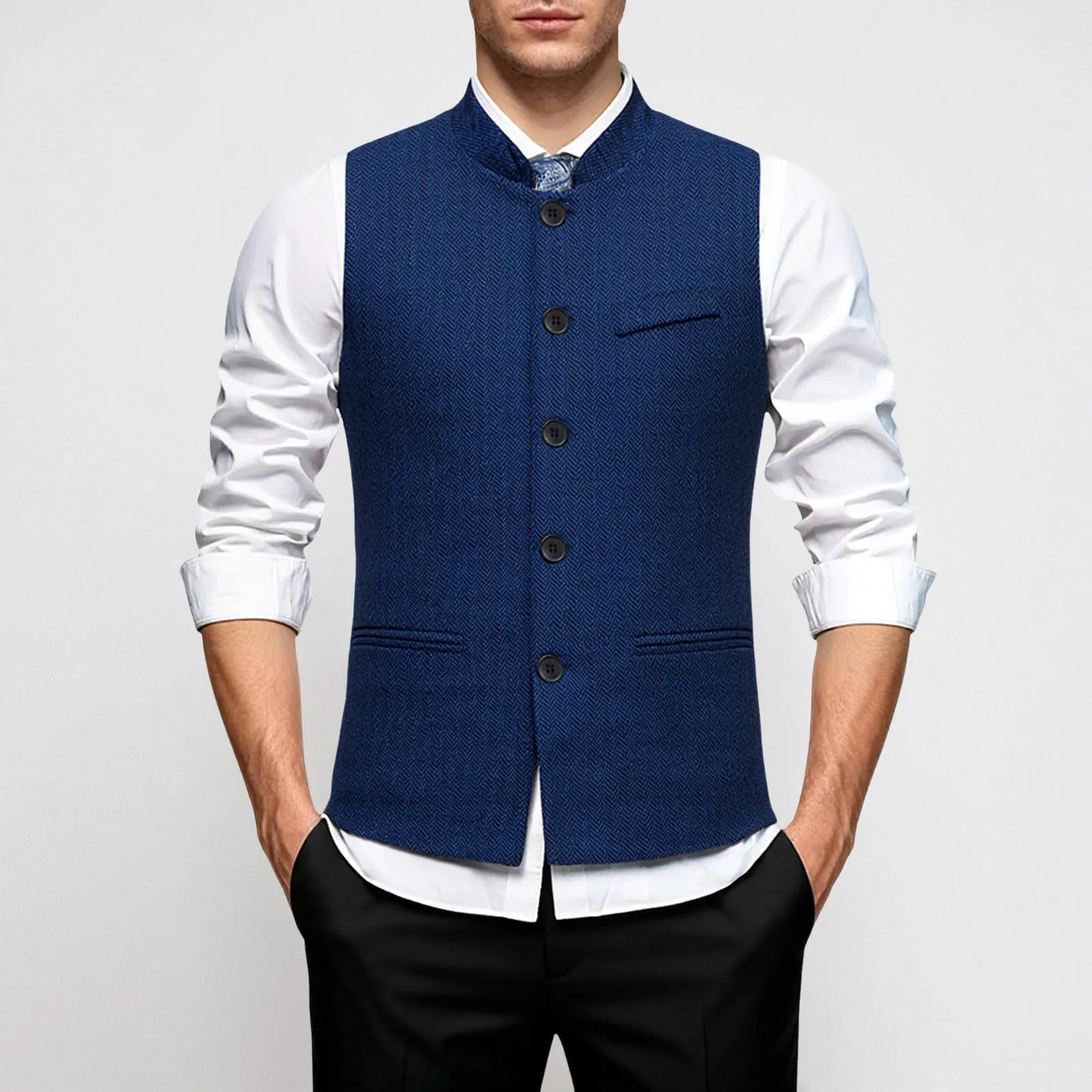 Generisch Gilet da Uomo Slim Fit Blu Mare XXL - immagine 2