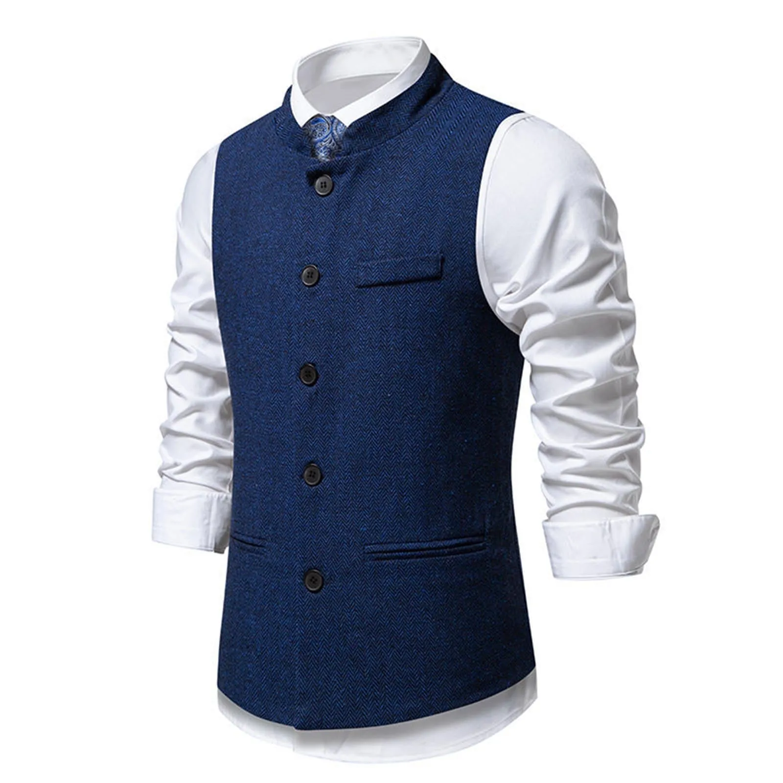 Generisch Gilet da Uomo Slim Fit Tradizionale Blu Mare, L - immagine 5