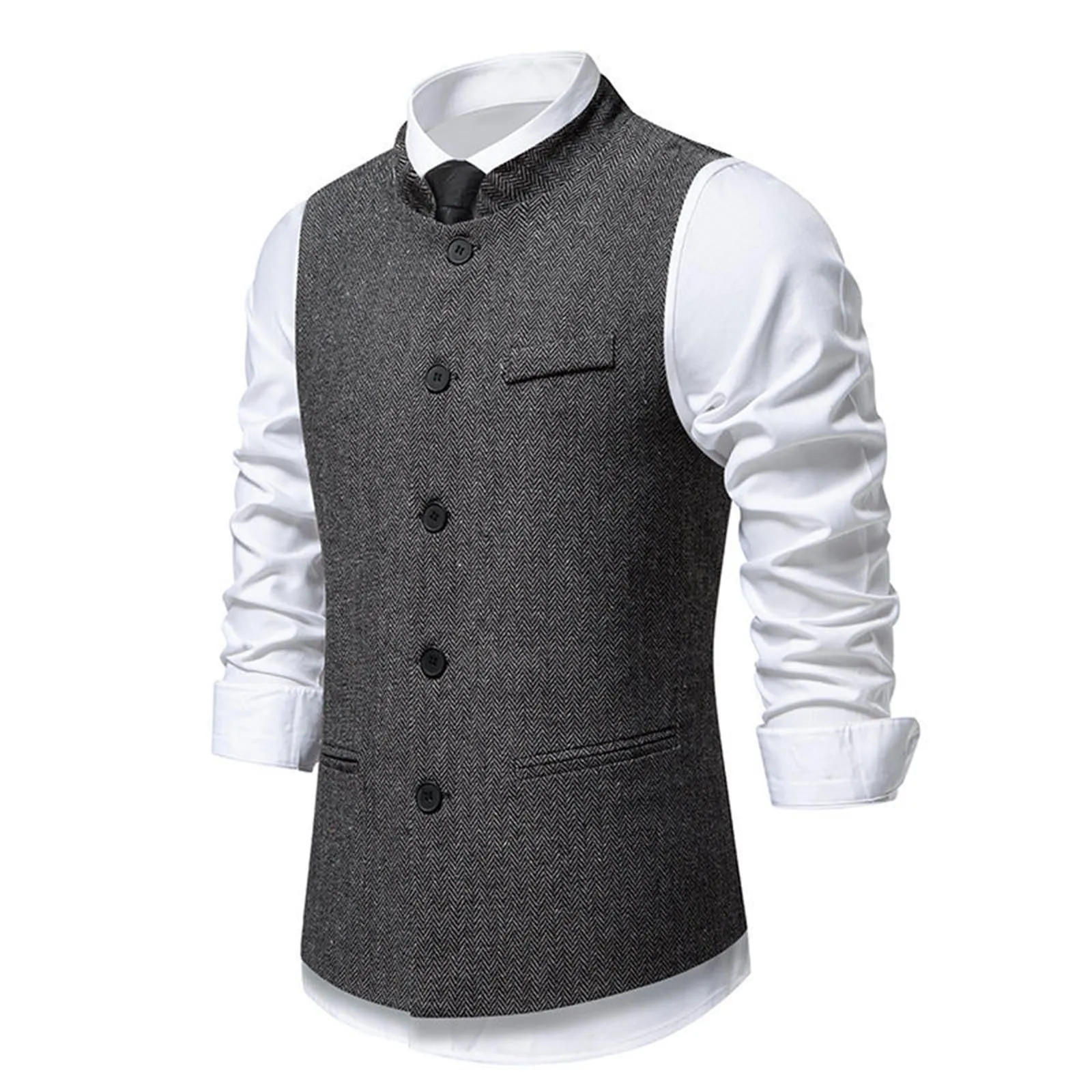 Generisch Gilet da Uomo Slim Fit Grigio, S - immagine 5