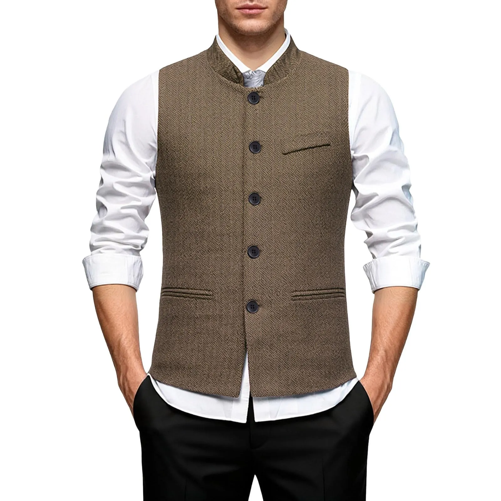 Generisch Gilet da uomo slim fit caffè XL - immagine 1