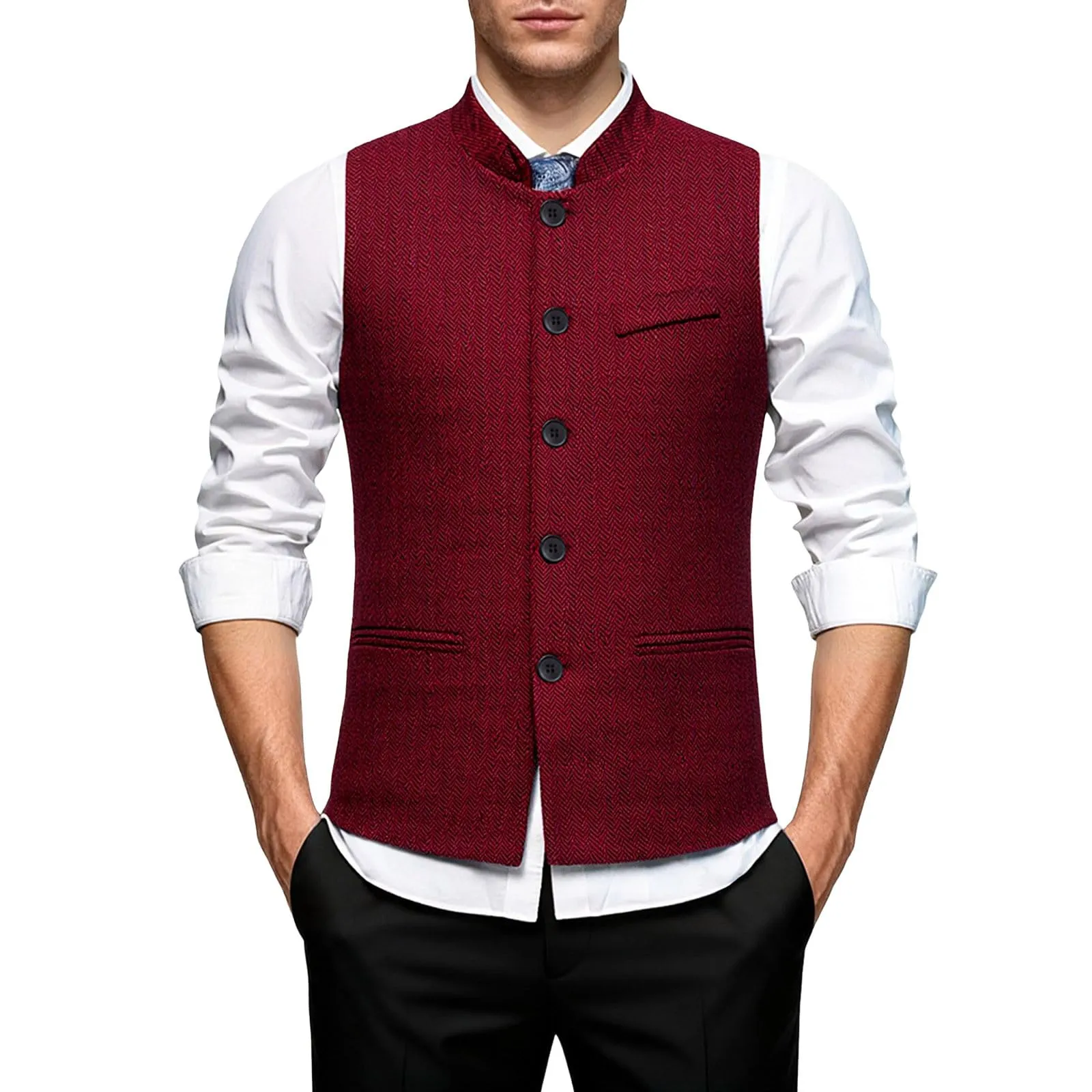 Generisch Gilet da uomo slim fit rosso, L - immagine 1