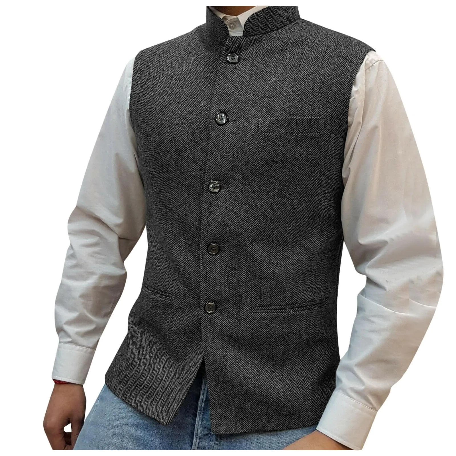 Generisch Gilet da uomo slim fit con colletto alto, X01 grigio, 3XL - immagine 1