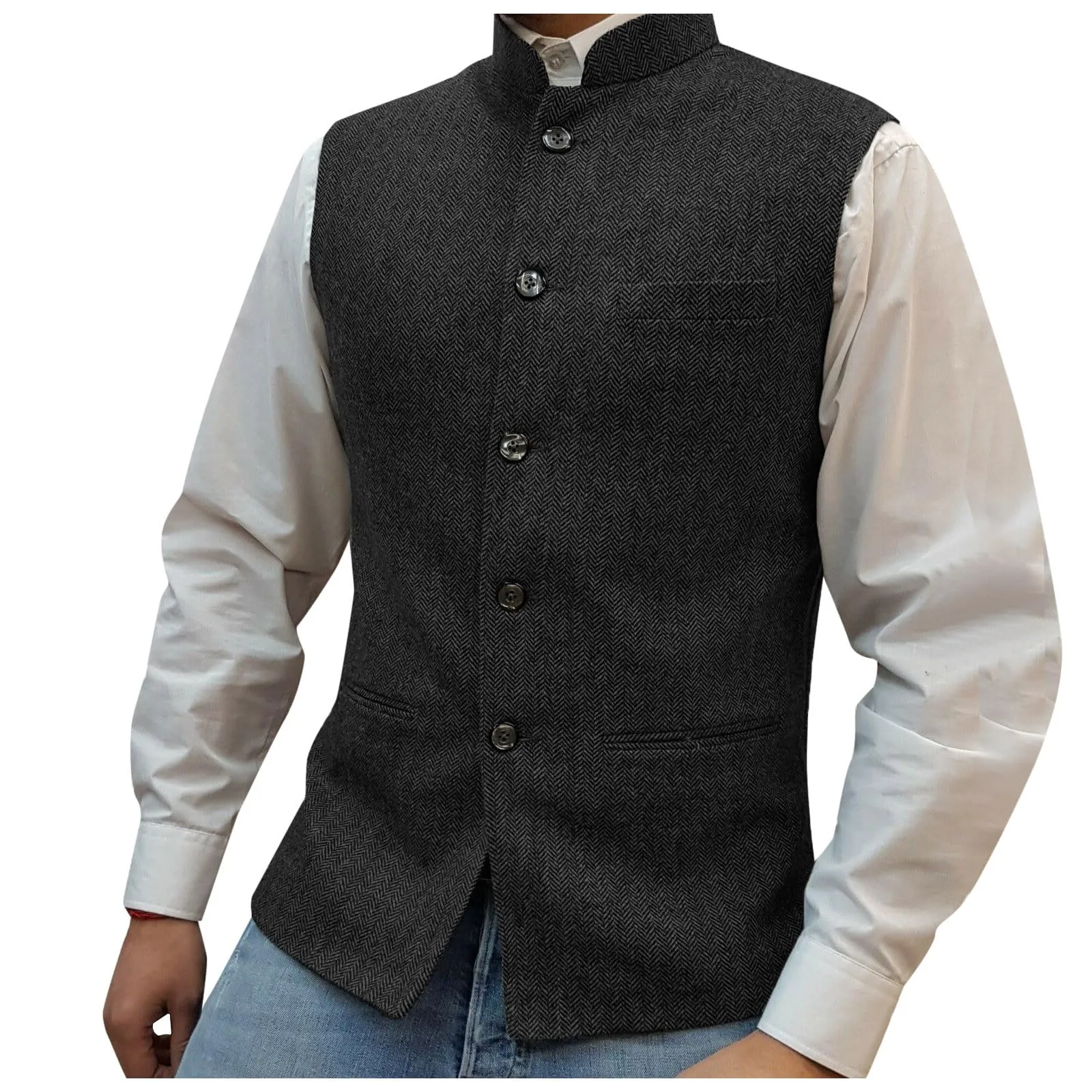 Generisch Gilet da uomo con colletto alto slim fit X01 nero, 3XL - immagine 1