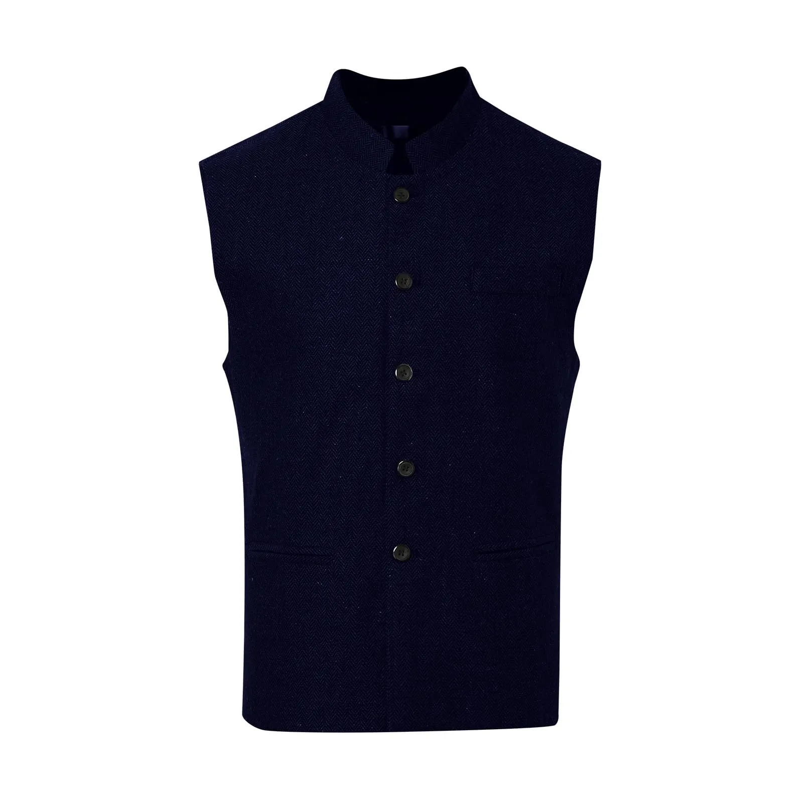 Generisch Gilet da Uomo Slim Fit con Colletto Alto, Blu Marino, M - immagine 3
