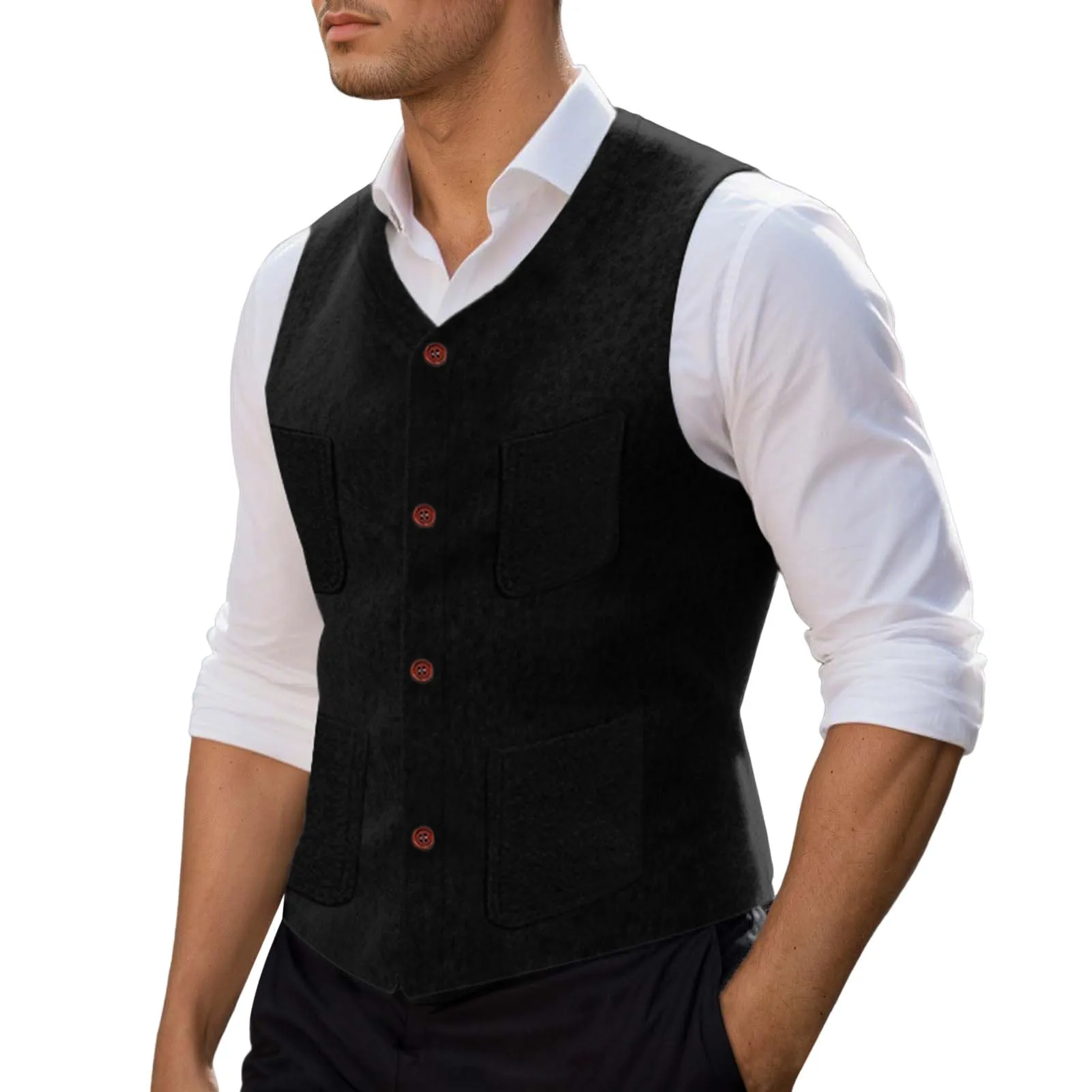 Generisch Gilet da uomo slim fit con colletto alto, nero X02, M - immagine 1