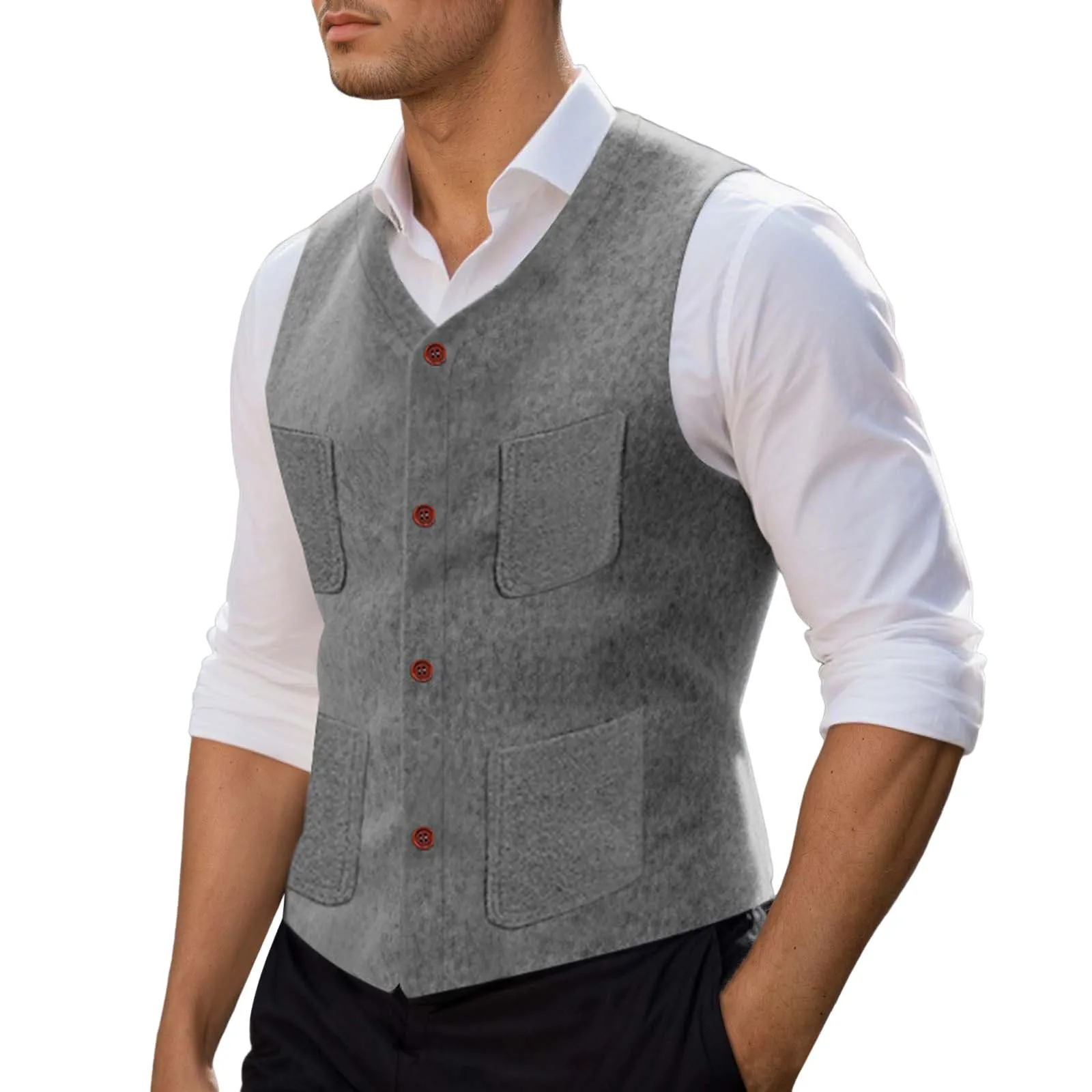 Generisch Gilet da uomo con colletto alto slim fit grigio chiaro XL - immagine 1