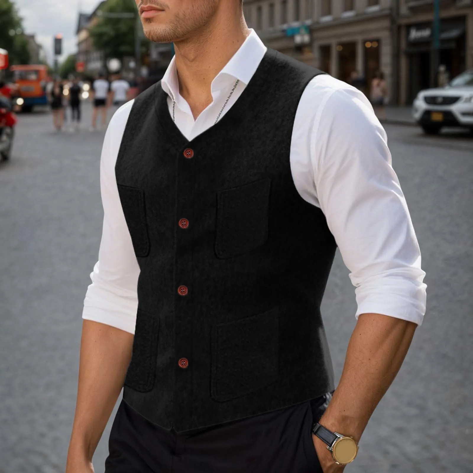 Generisch Gilet da uomo slim fit con colletto alto, nero X02, 3XL - immagine 2