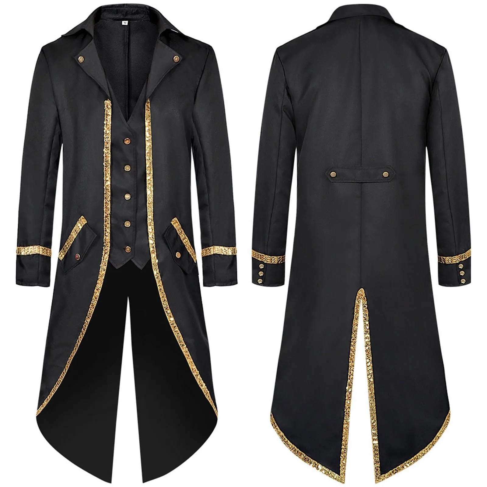 Duohropke Giacca da Uomo Vittoriana Steampunk Gotica, Nero, L - immagine 2
