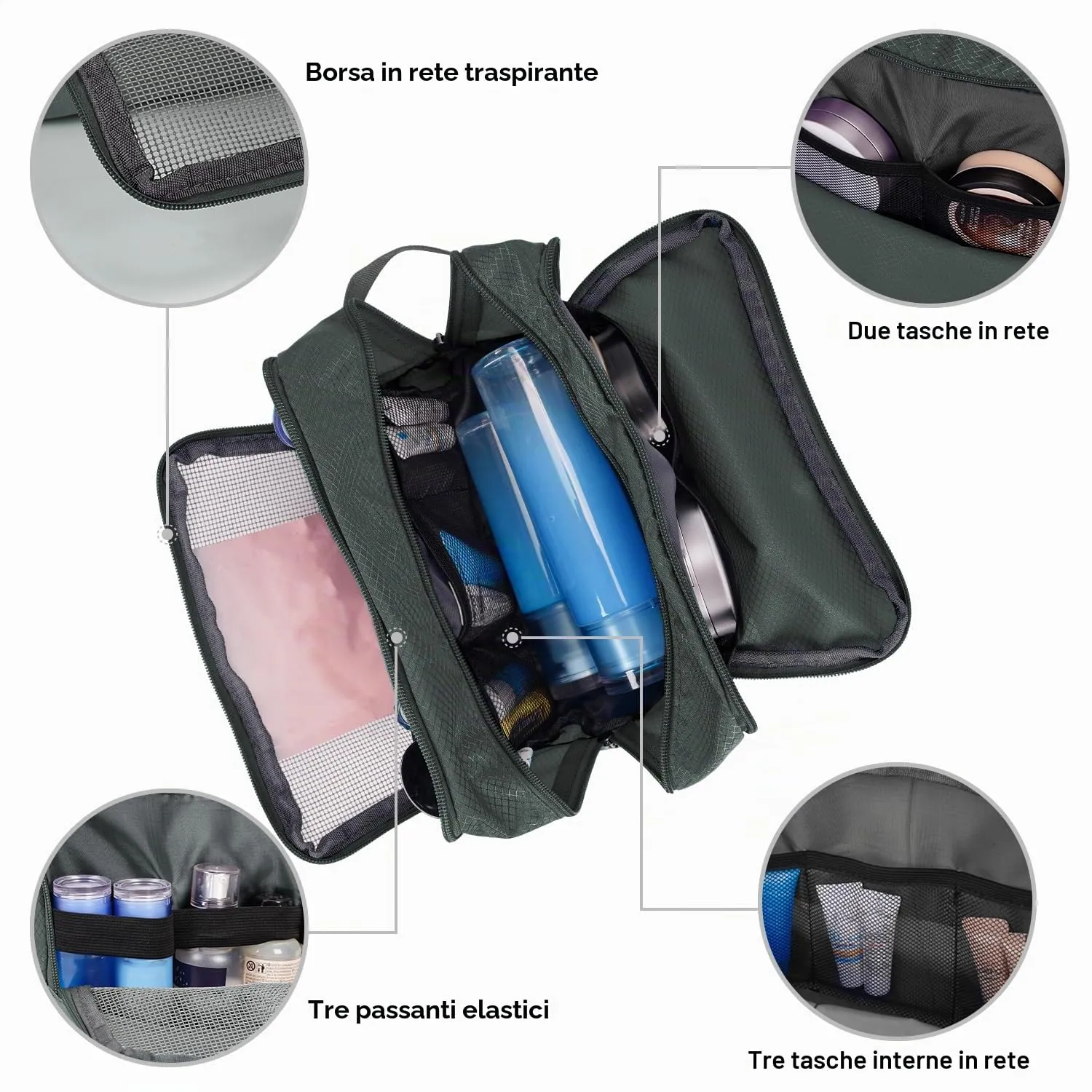 WANDF Cosmetic Toiletry Bag for Men & Women, A-Pure Grey - immagine 2