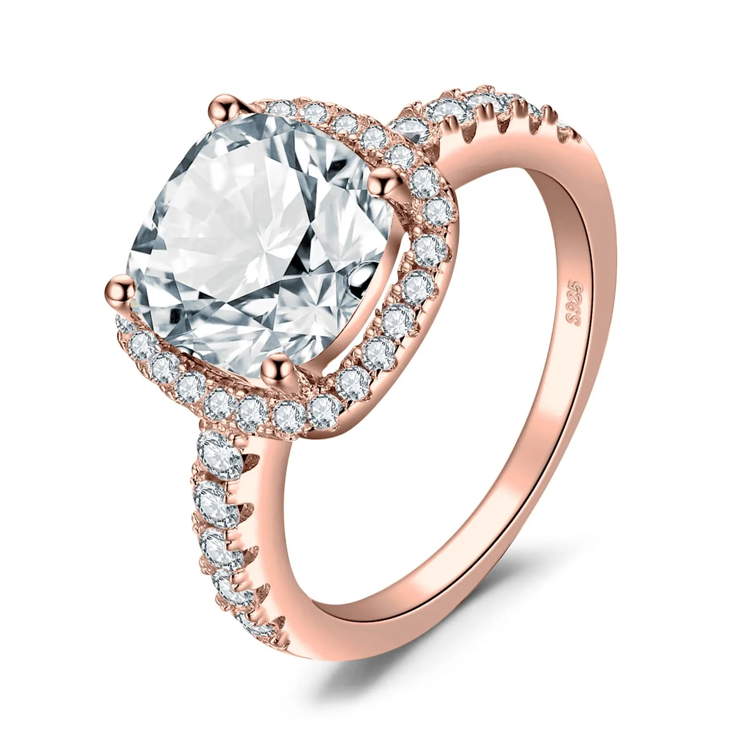 JewelryPalace Anello Solitario Donna in Argento 925 Oro Rosa con Zirconi 3ct Taglio Cuscino, Taglia 10.5 - immagine 1