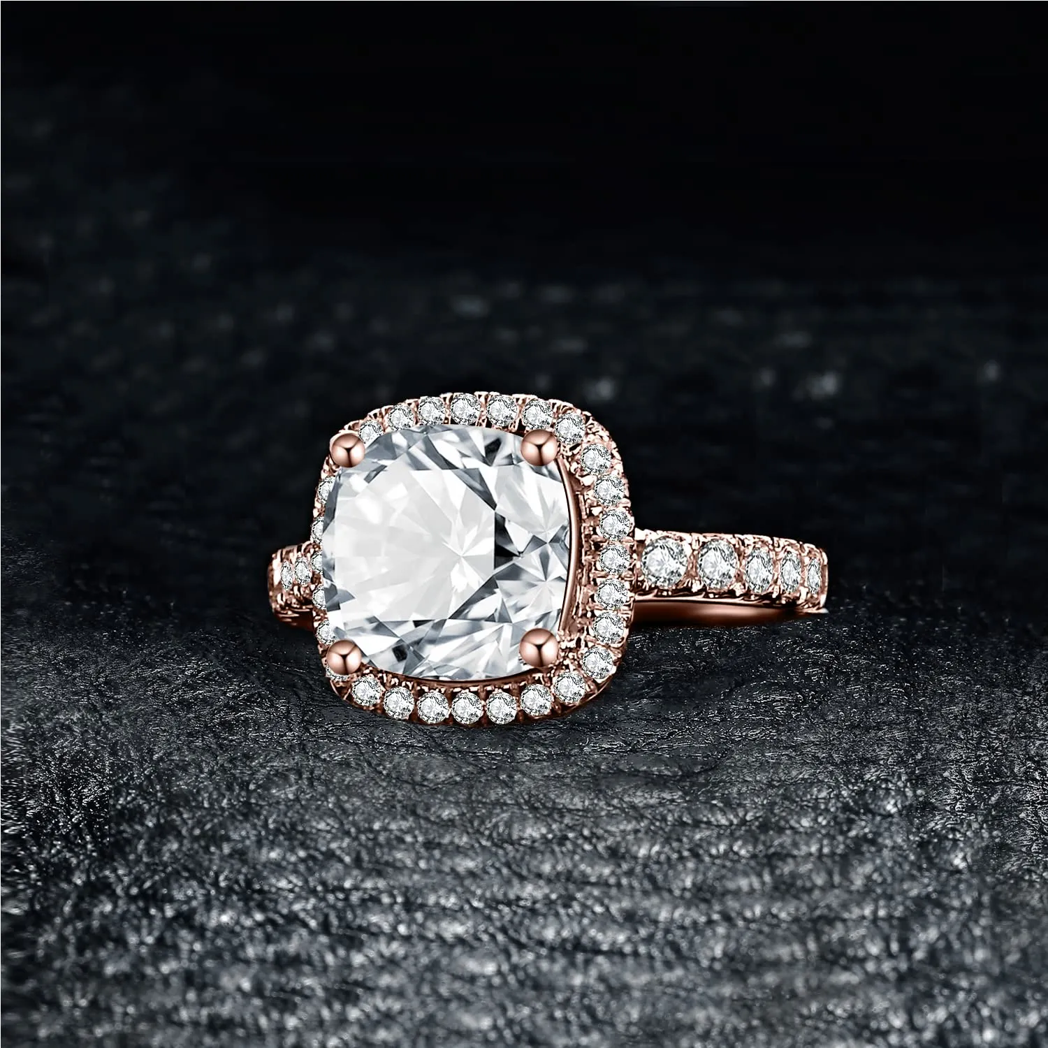 JewelryPalace Anello Solitario Donna in Argento 925 Oro Rosa con Zirconi 3ct Taglio Cuscino, Taglia 10.5 - immagine 3