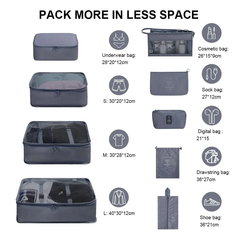 OSDUE Set Organizer da Viaggio 9 Pezzi, Grigio - immagine 2