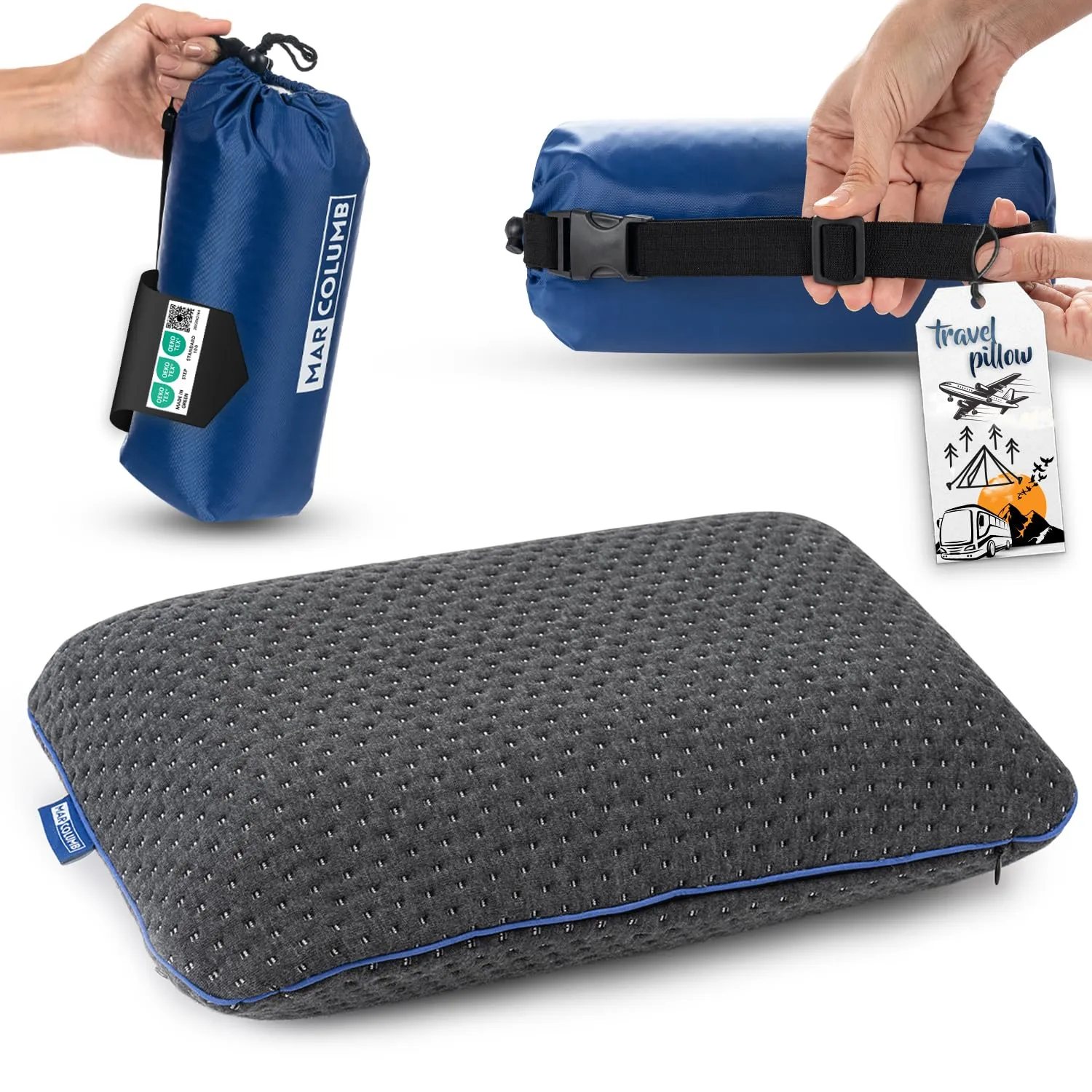 Marcolumb Cuscino da viaggio in memory foam con federa termoregolante e borsa impermeabile - immagine 1