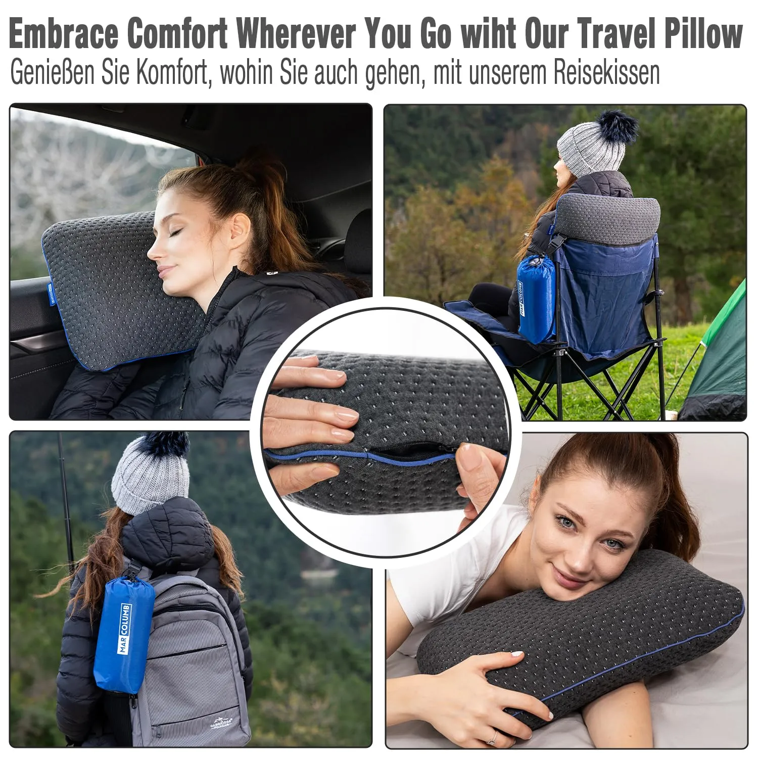 Marcolumb Cuscino da viaggio in memory foam con federa termoregolante e borsa impermeabile - immagine 2