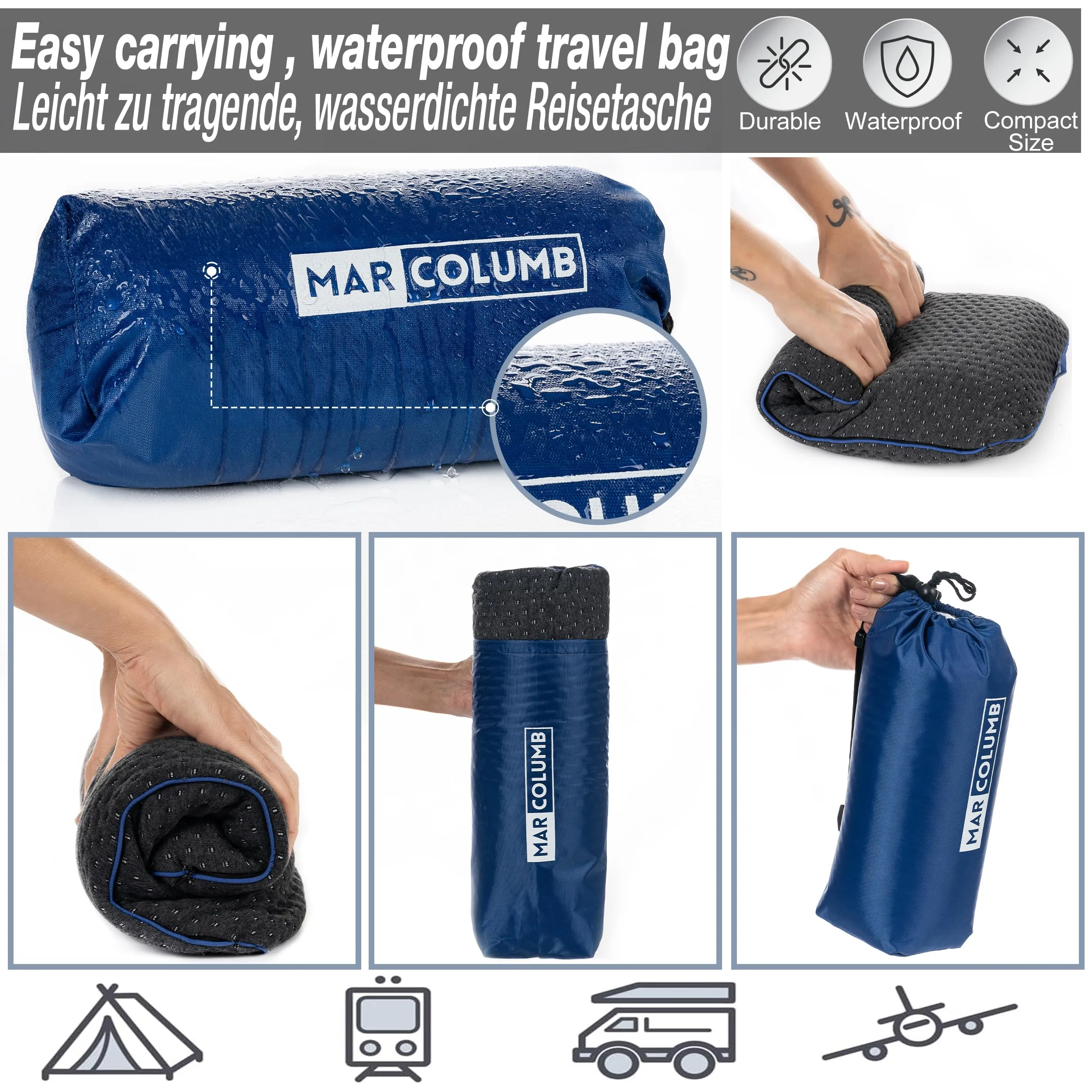 Marcolumb Cuscino da viaggio in memory foam con federa termoregolante e borsa impermeabile - immagine 4
