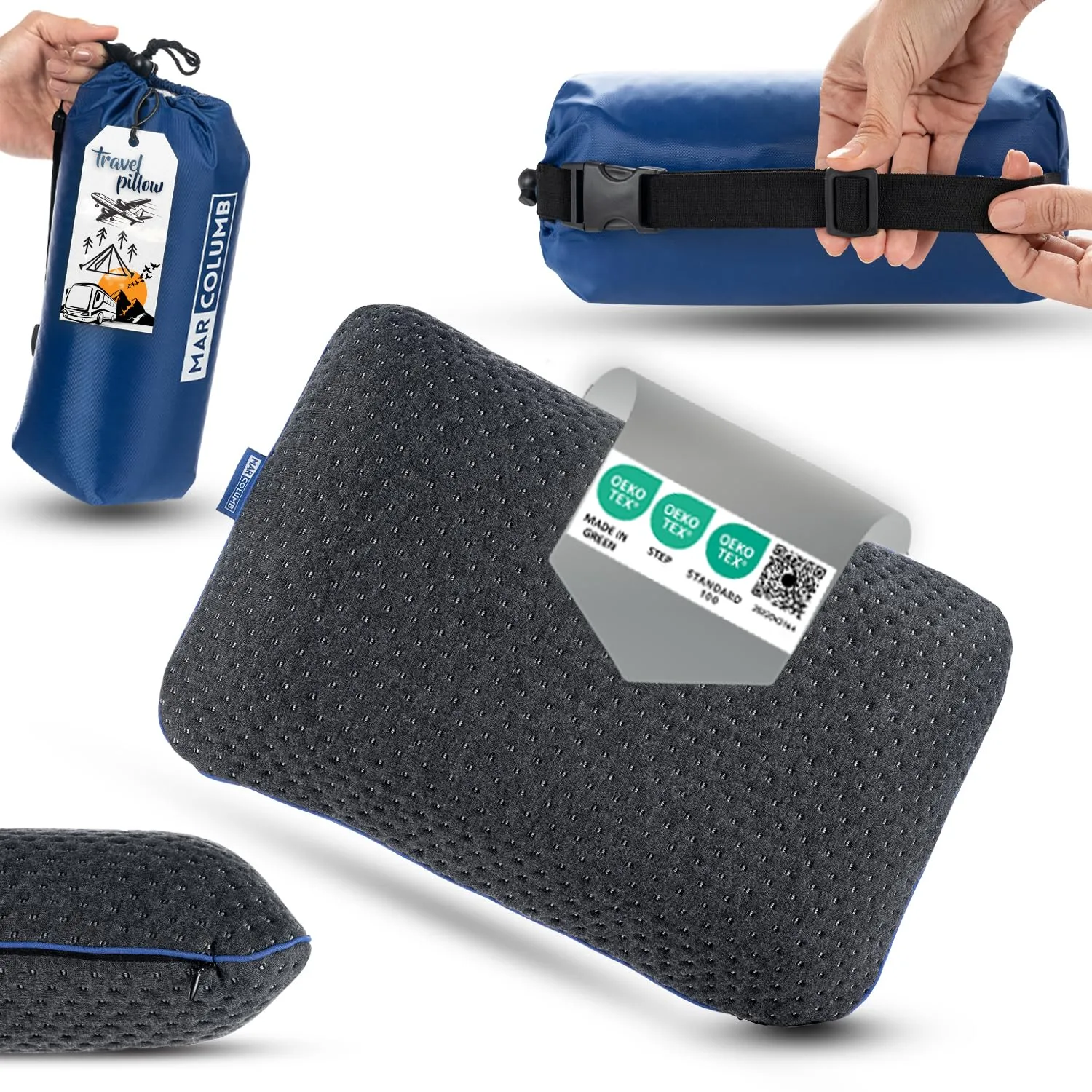 Marcolumb Cuscino da viaggio in memory foam con federa termoregolante e borsa impermeabile - immagine 9