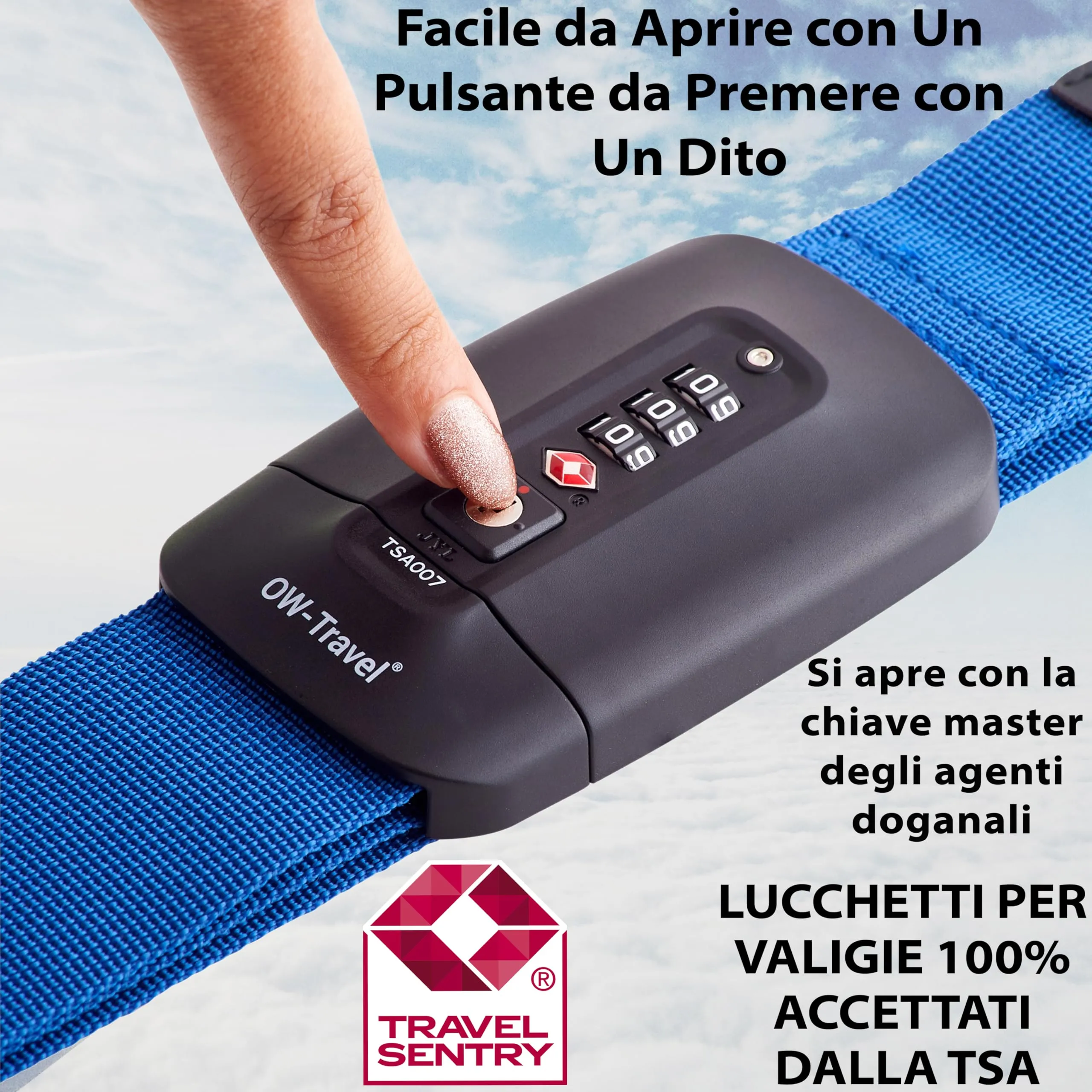 OW-Travel Cinghia per Valigia TSA, Blu Scuro - immagine 3