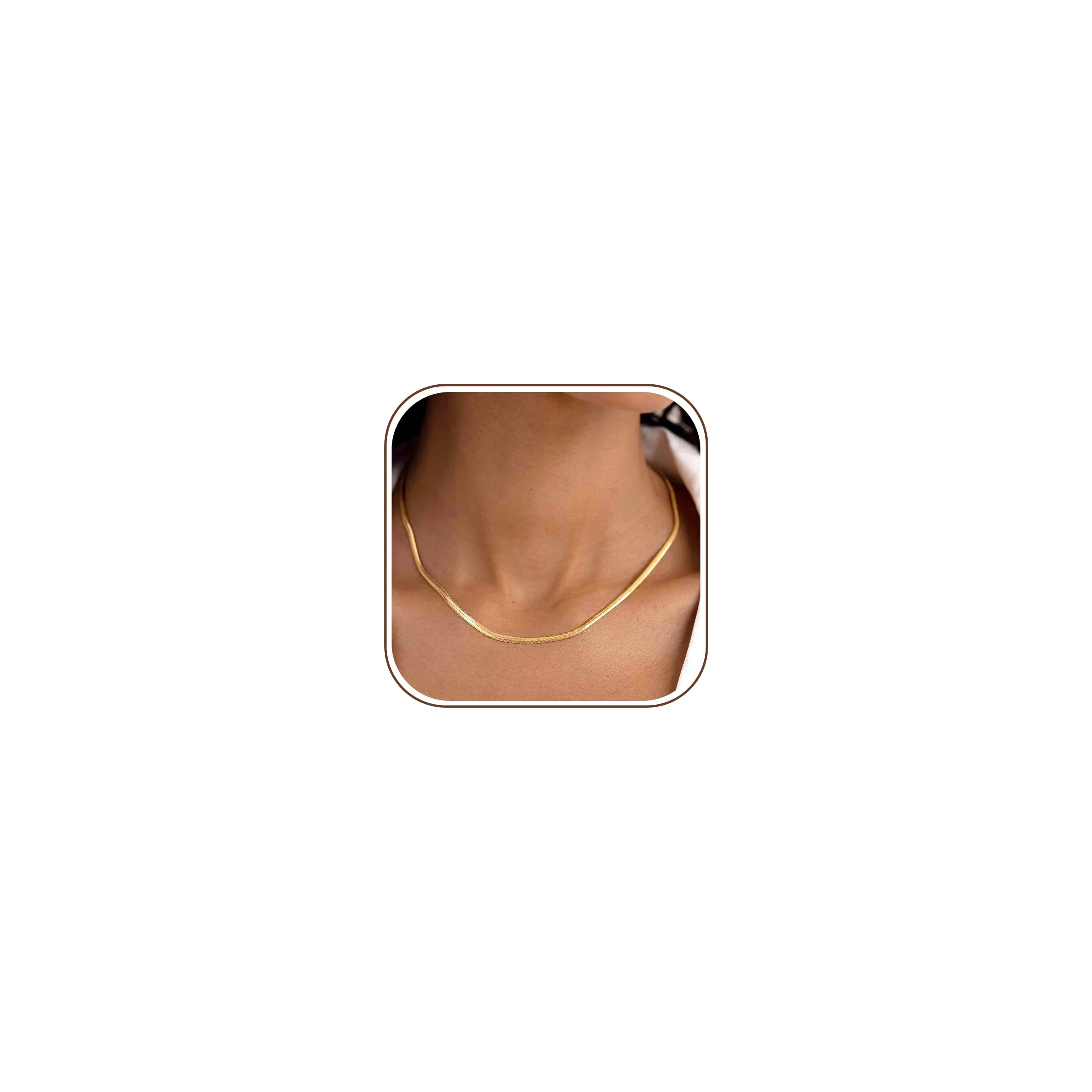 BodyBonita Collana a Spina di Pesce Donna, Argento Sterling 925 Placcato Oro 16K, 3mm, 14 Pollici - immagine 1