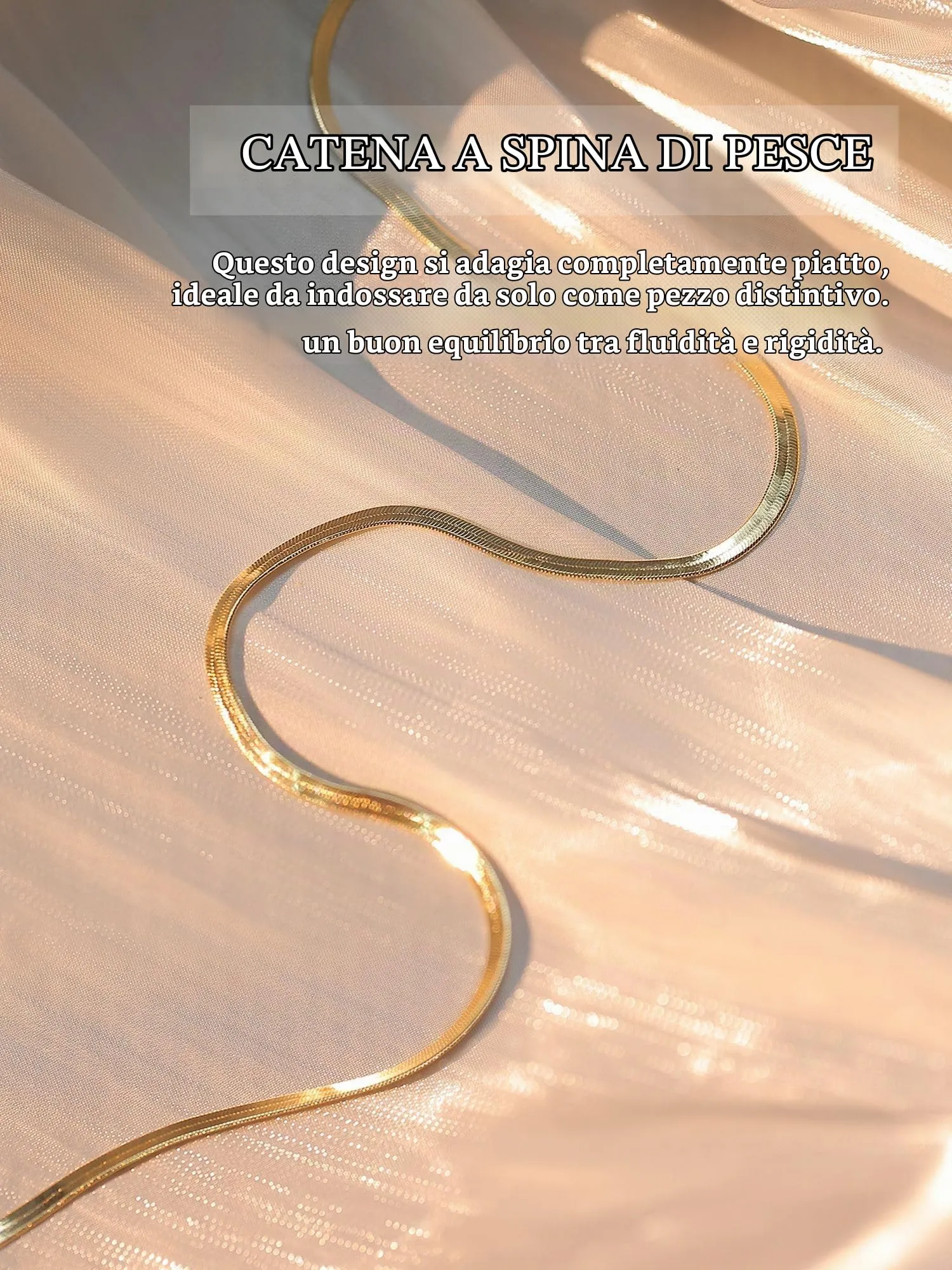 BodyBonita Collana a Spina di Pesce Donna, Argento Sterling 925 Placcato Oro 16K, 3mm, 14 Pollici - immagine 2