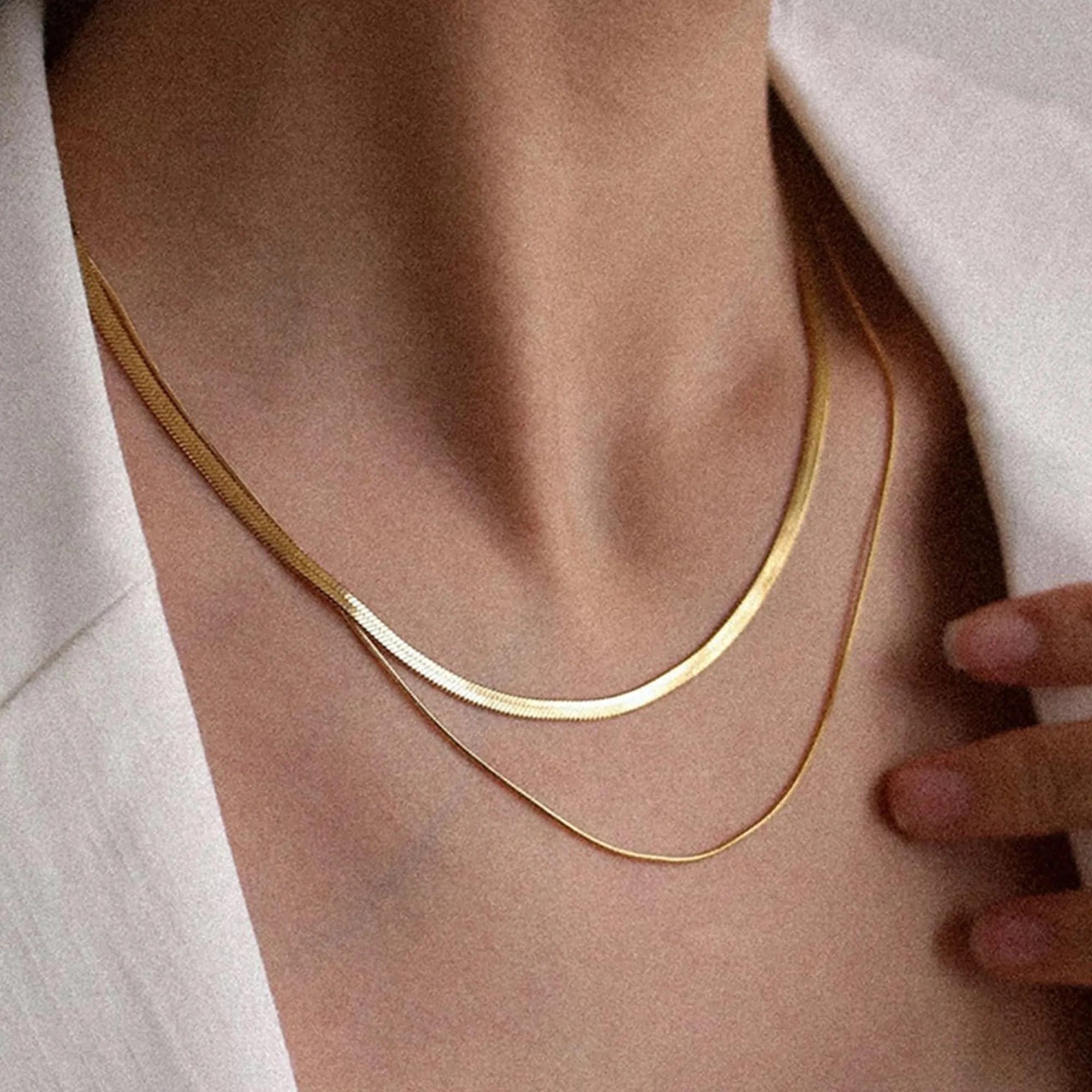 BodyBonita Collana a Spina di Pesce Donna, Argento Sterling 925 Placcato Oro 16K, 3mm, 14 Pollici - immagine 4