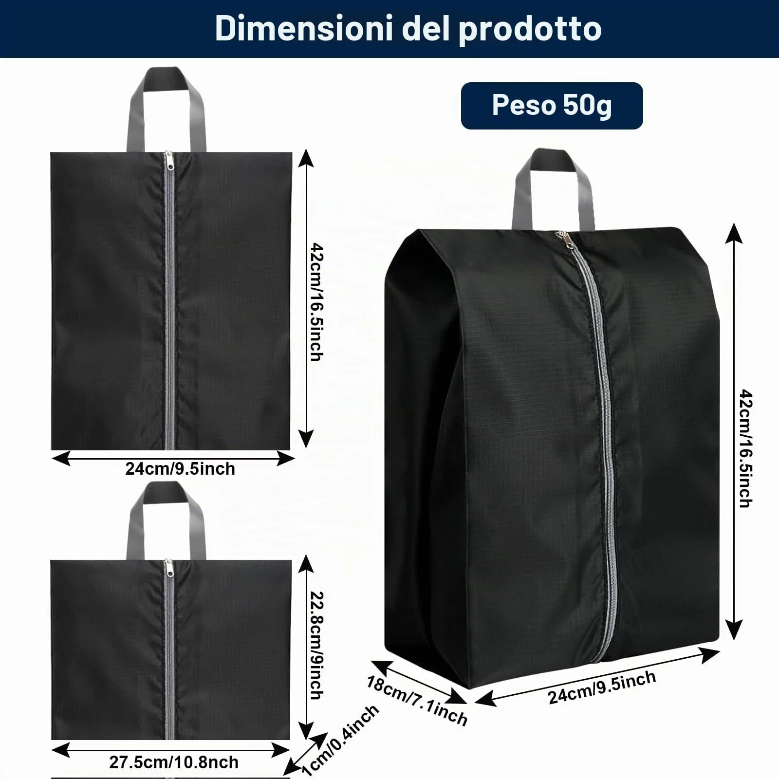 Windfromort Set di 2 Sacchetti Porta Scarpe Impermeabili per Viaggio (Nero) - immagine 2
