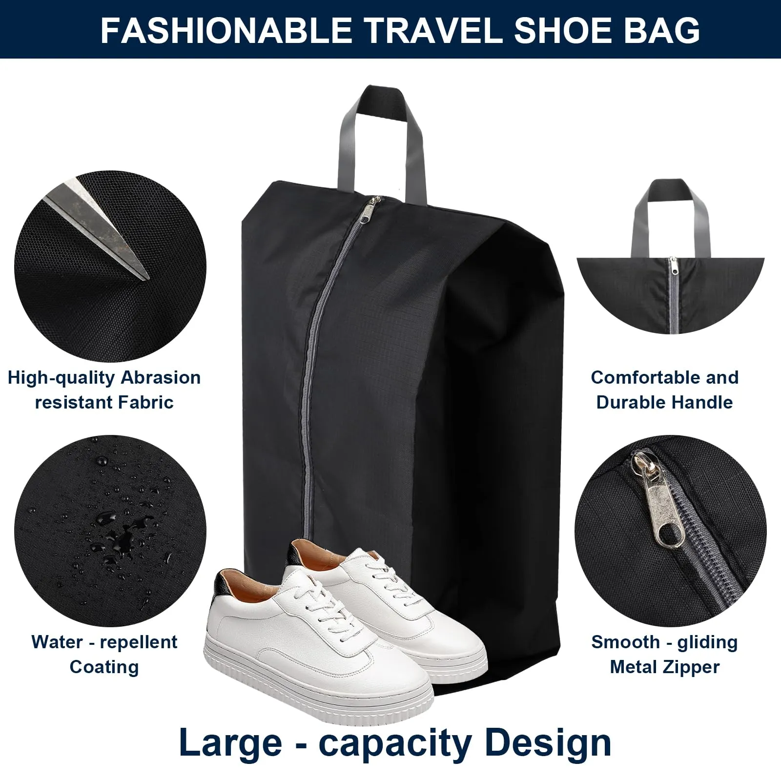 Windfromort Set di 2 Sacchetti Porta Scarpe Impermeabili per Viaggio (Nero) - immagine 3