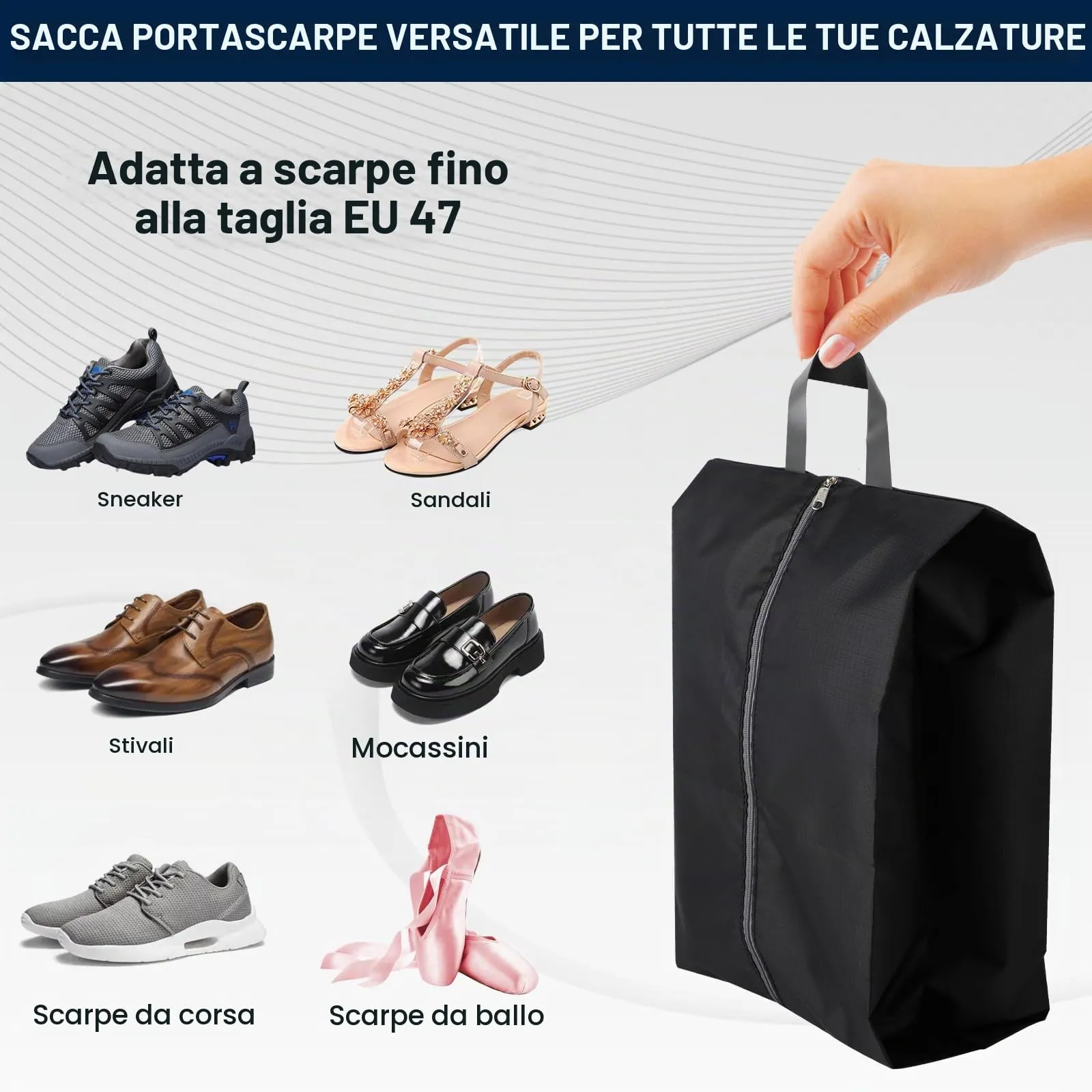 Windfromort Set di 2 Sacchetti Porta Scarpe Impermeabili per Viaggio (Nero) - immagine 4